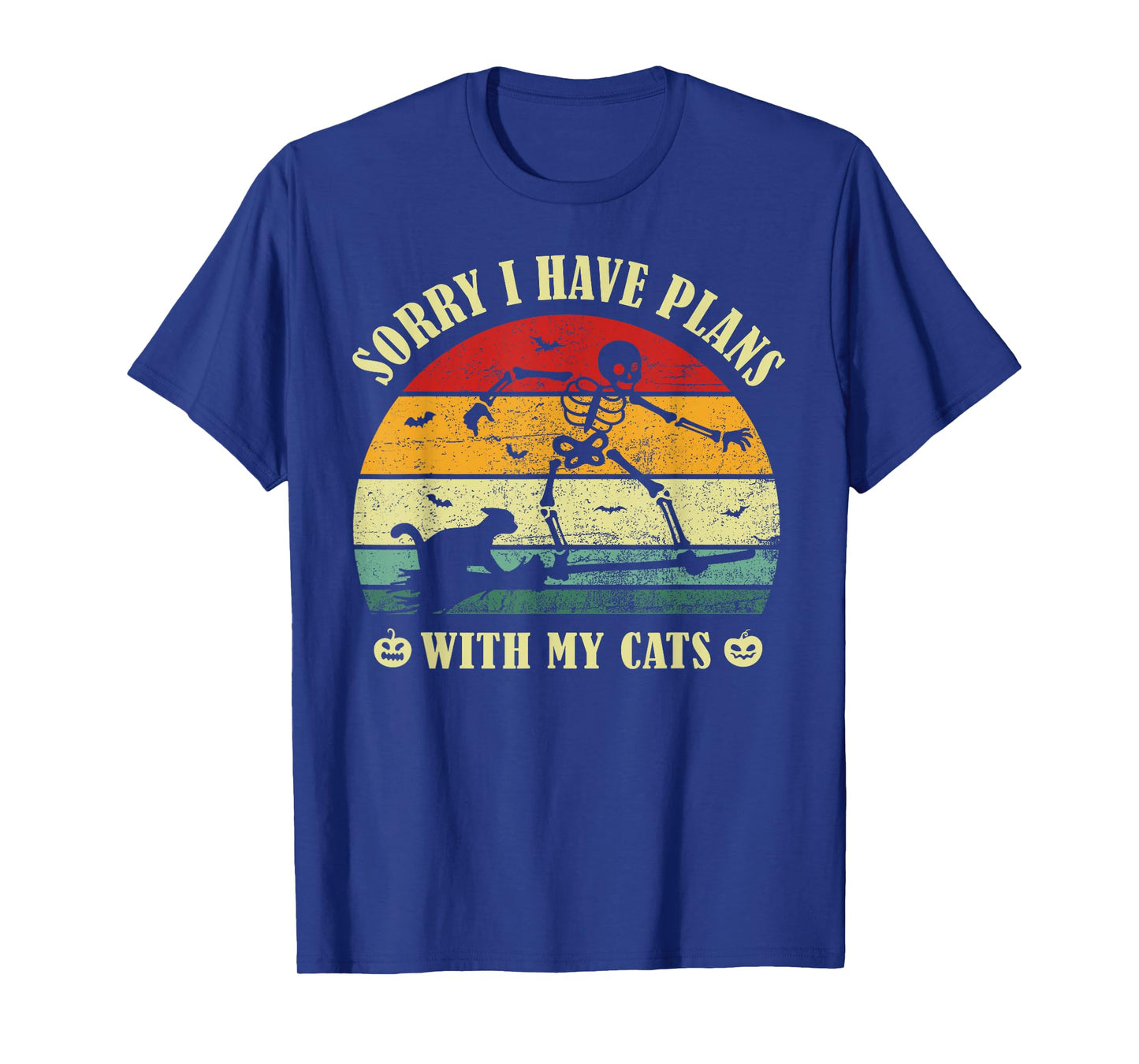 Retro Sorry I Have Plans with My Cats Skeleton Halloween Cat T-Shirt