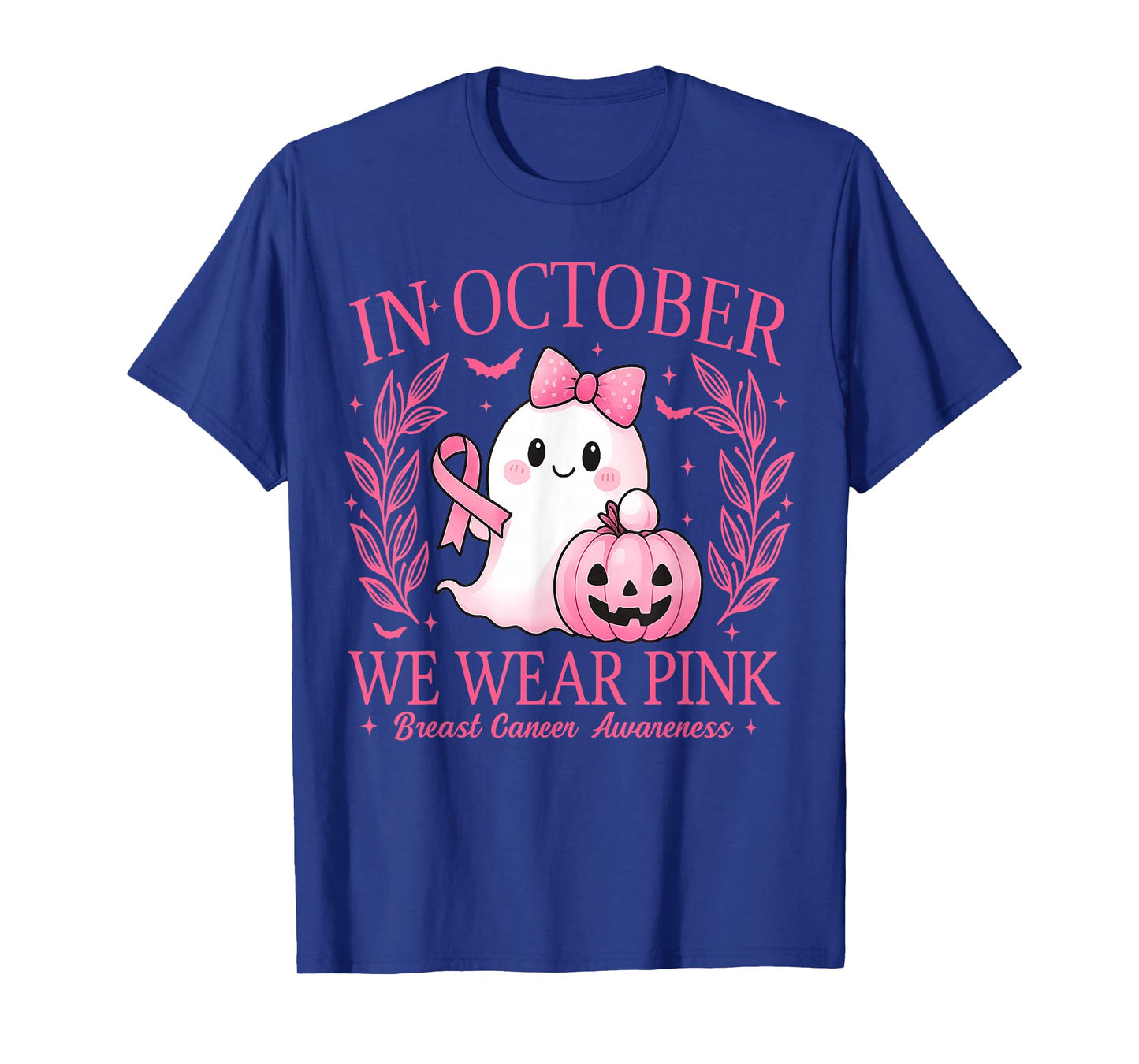 in October We Wear Pink Ghost Boo Breast Cancer Awareness T-Shirt
