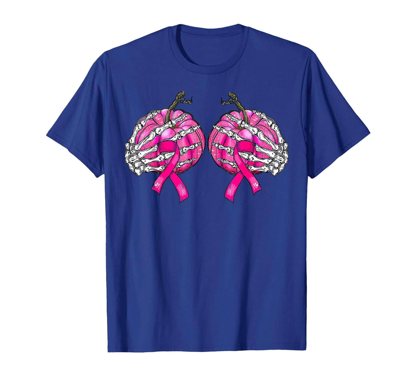 Skeleton Hand Boobs Pumpkin Breast Cancer Halloween Women T-Shirt