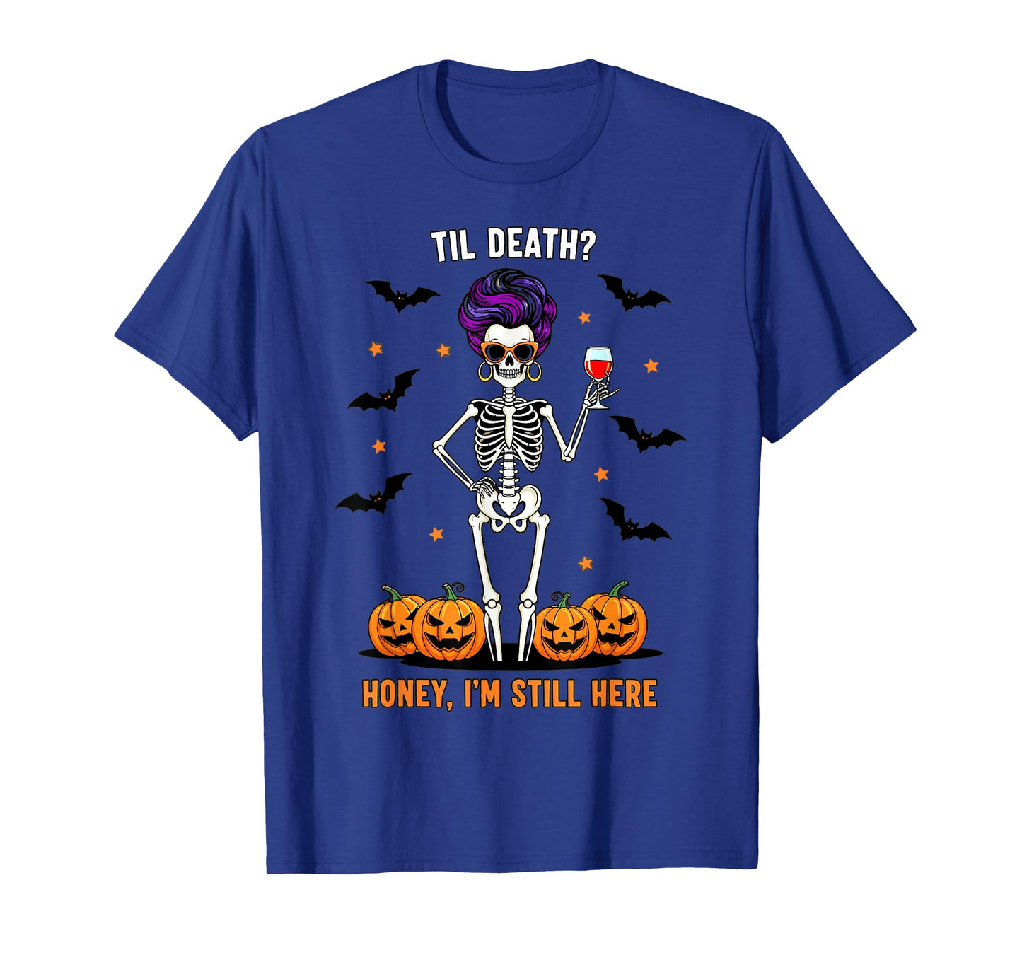 Funny Skeleton Halloween Design for Wine and Bat Fans T-Shirt