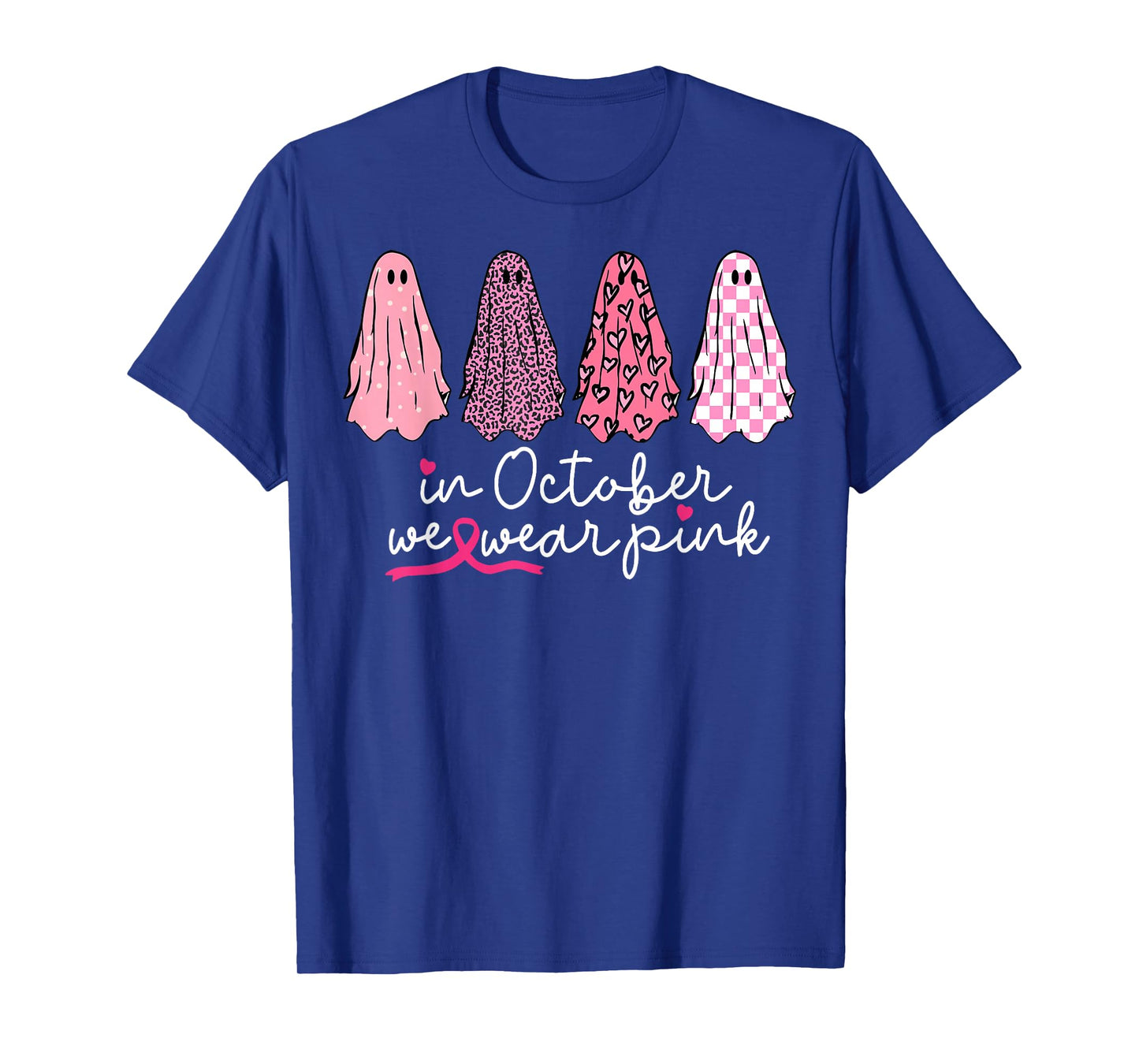 in October We Wear Pink Ghost Boo Halloween Breast Cancer T-Shirt