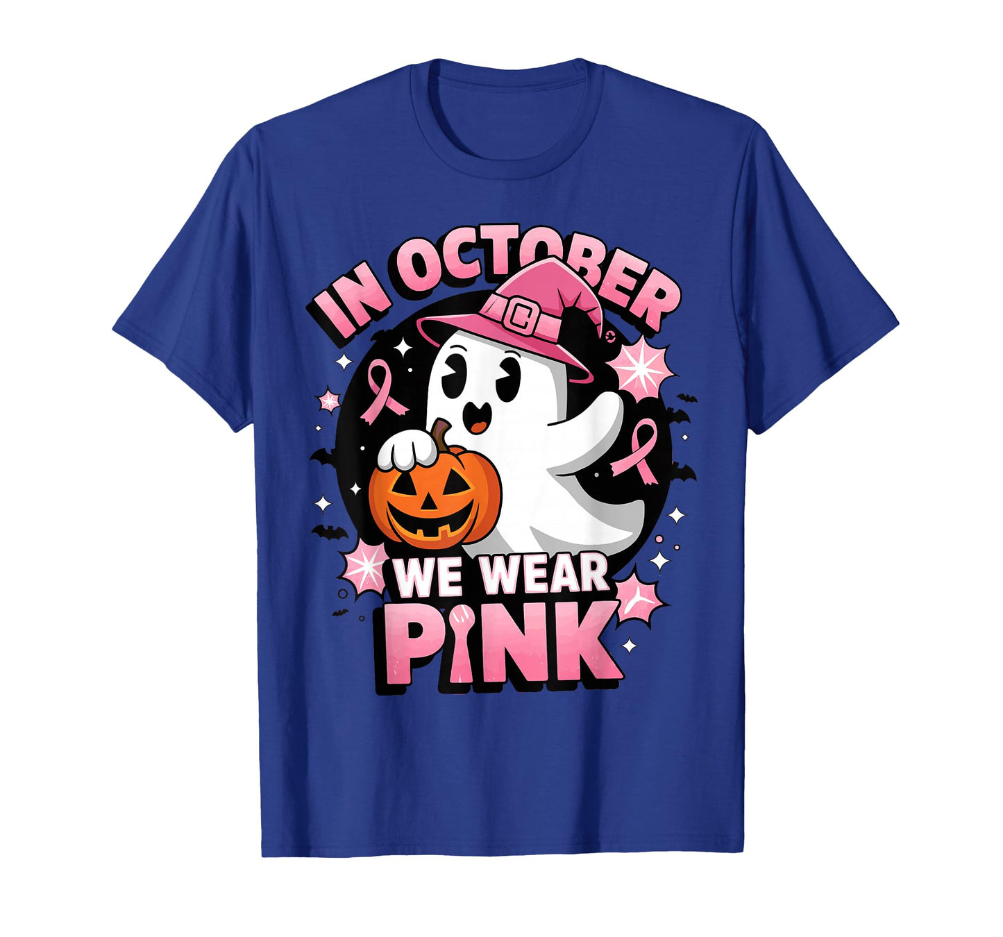 Ghost Witch in October We Wear Pink Breast Cancer Awareness T-Shirt