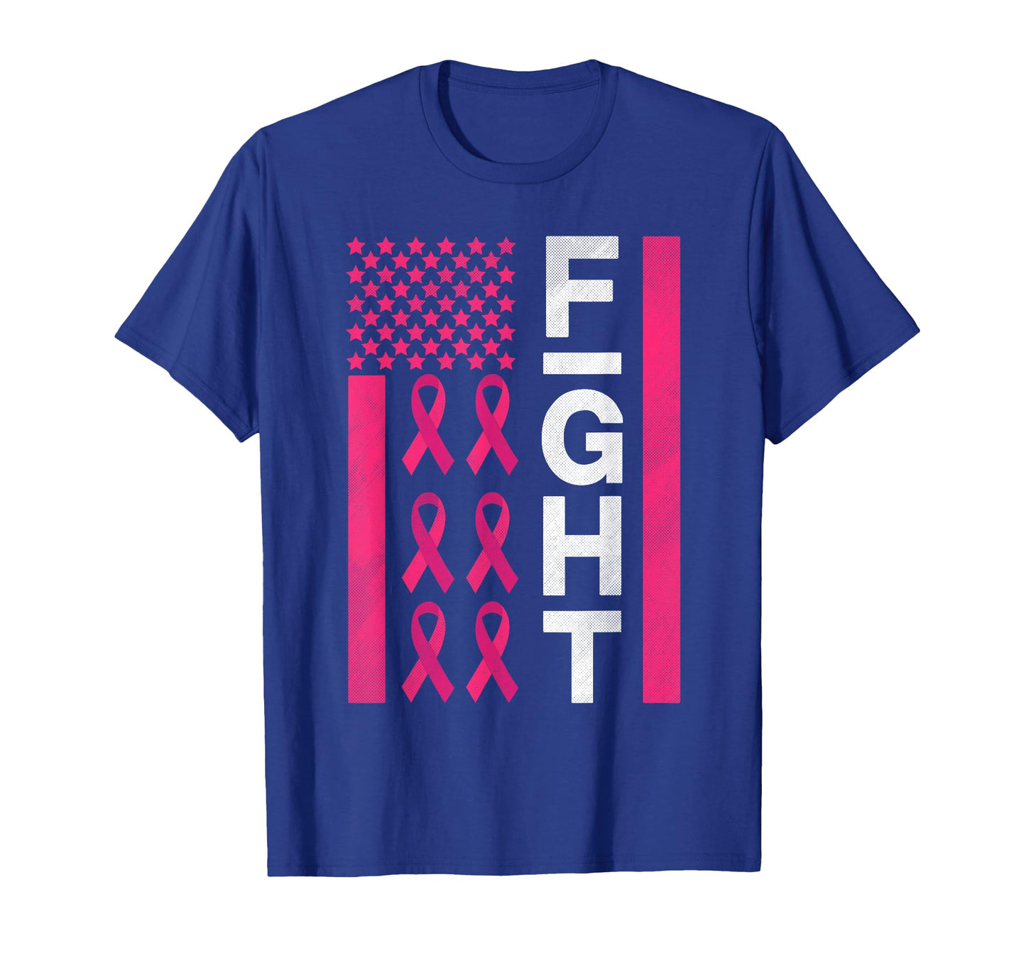 Fight Breast Cancer Awareness with American Flag Design T-Shirt