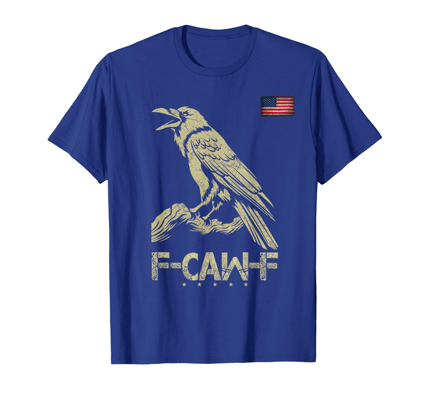 Black Crow, F-Caw-F Cow Bird Vintage American Flag (On Back) T-Shirt