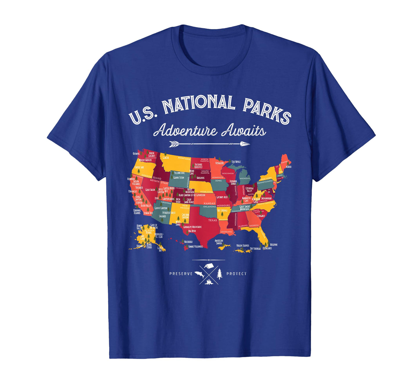 63 National Parks Map US Park Retro Vintage Camping Hiking T-Shirt