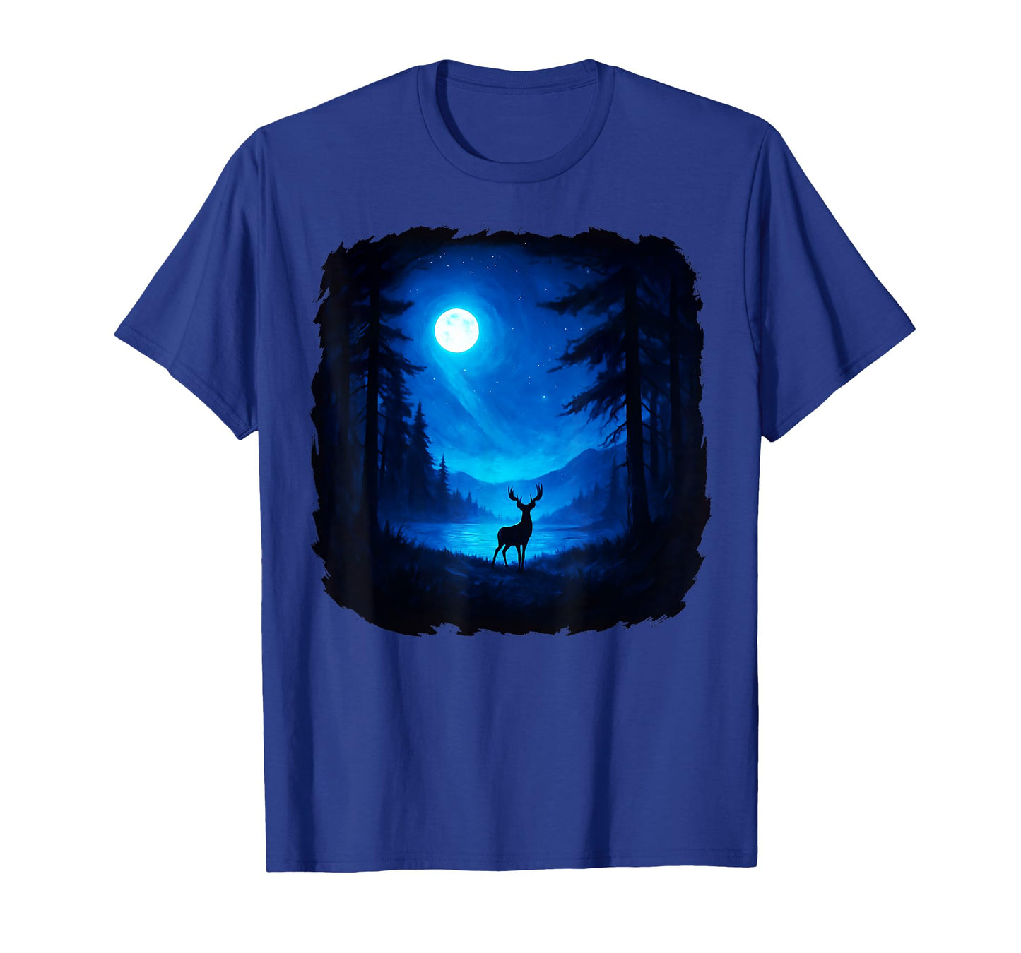 Retro Forest Deer Outdoors Nature Night Animal Graphic Art T-Shirt