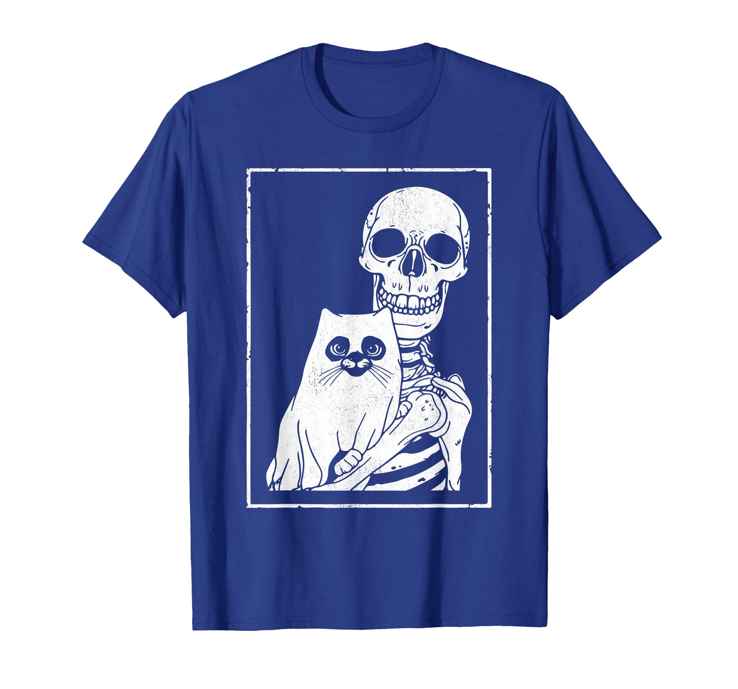 Skeleton Holding Cat Gothic Halloween Art T-Shirt