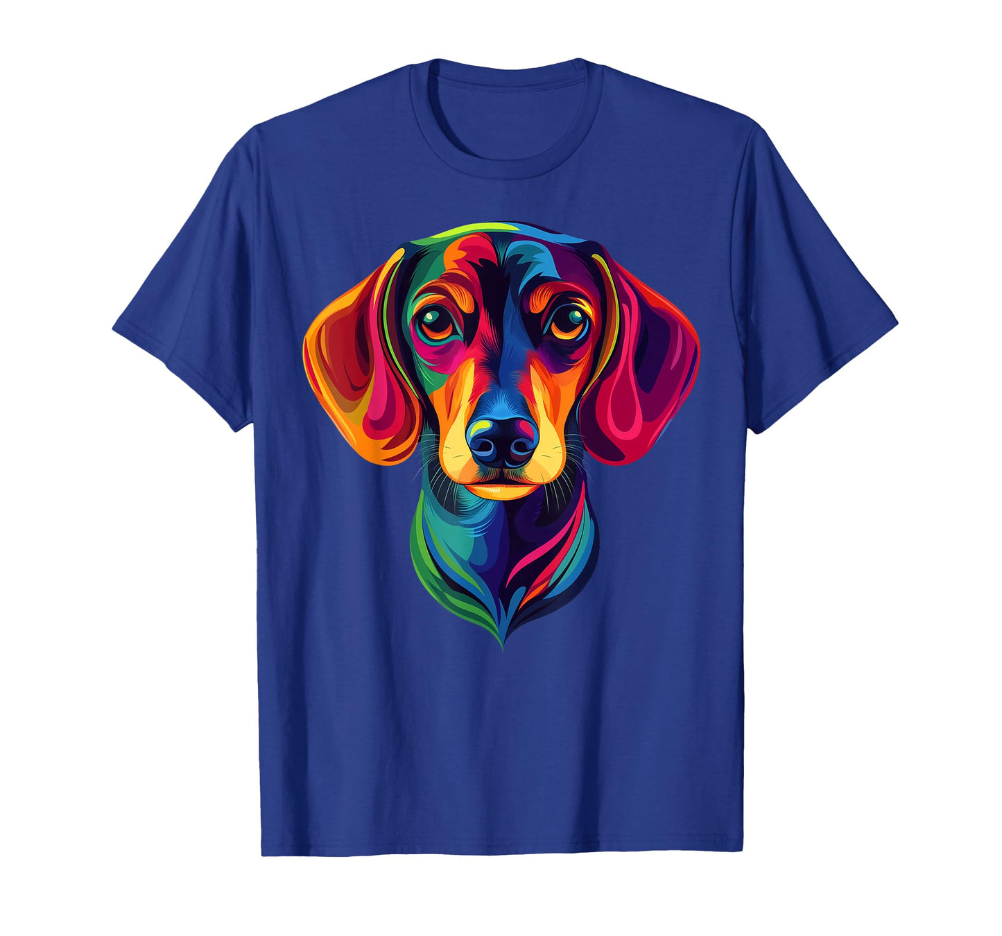 Colorful Short-Haired Dachshund Wiener Dog Face Cute Black T-Shirt