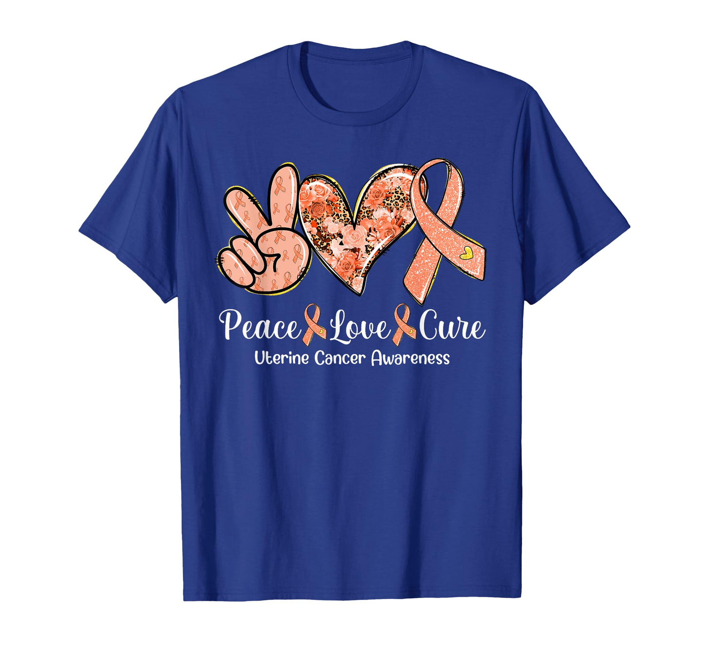 Peace Love Cure Peach Ribbon Uterine Cancer Awareness Gifts T-Shirt