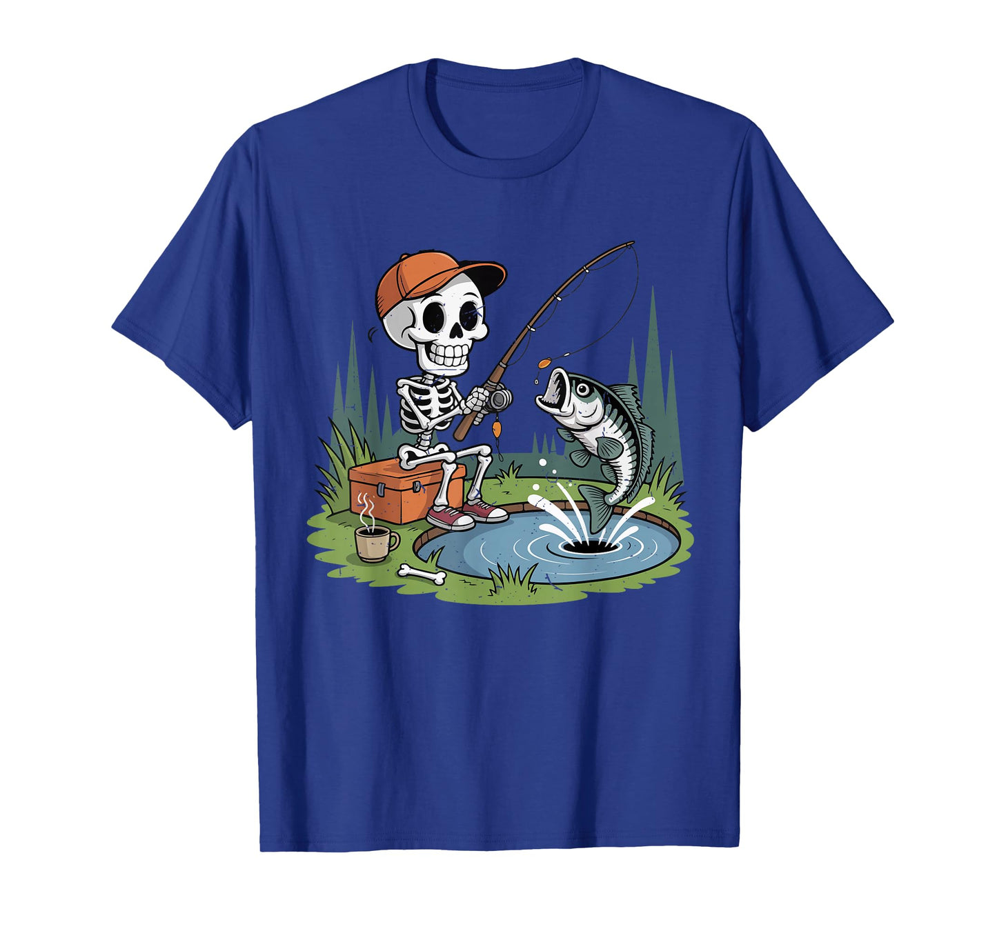 Boy Skeleton Fishing Halloween Costume Funny Bass Fish Youth T-Shirt
