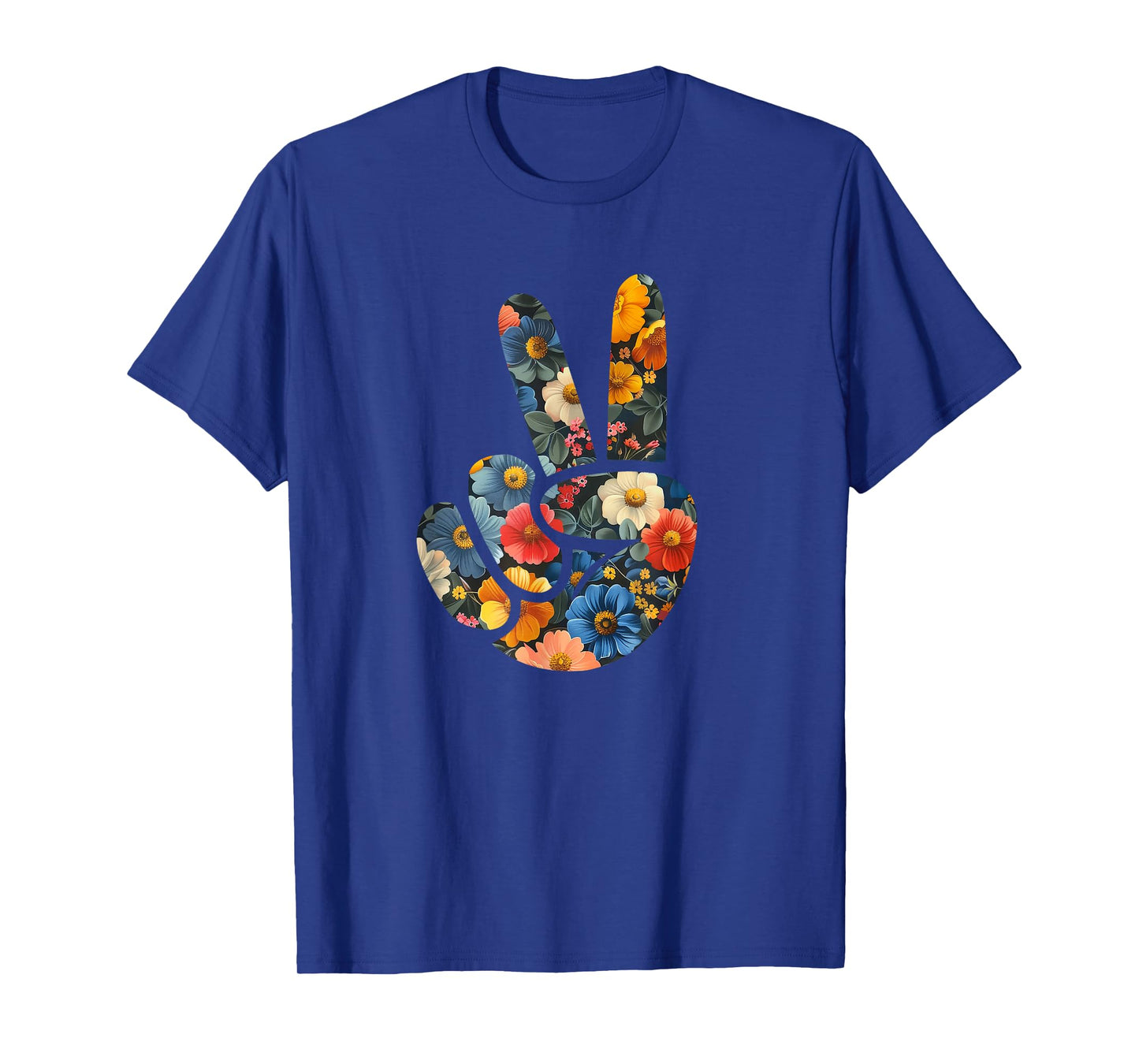 Elegant Silhouette Wildflowers Floral Peace Sign Hand T-Shirt