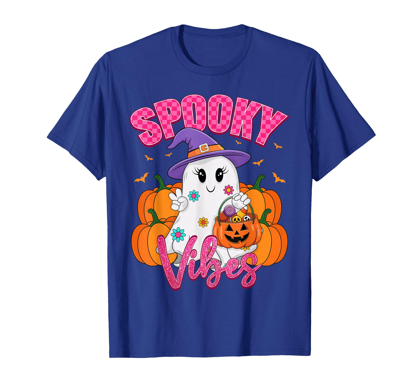 Spooky Vibes Pumpkin Boo Ghost Halloween Costume Girls Women T-Shirt