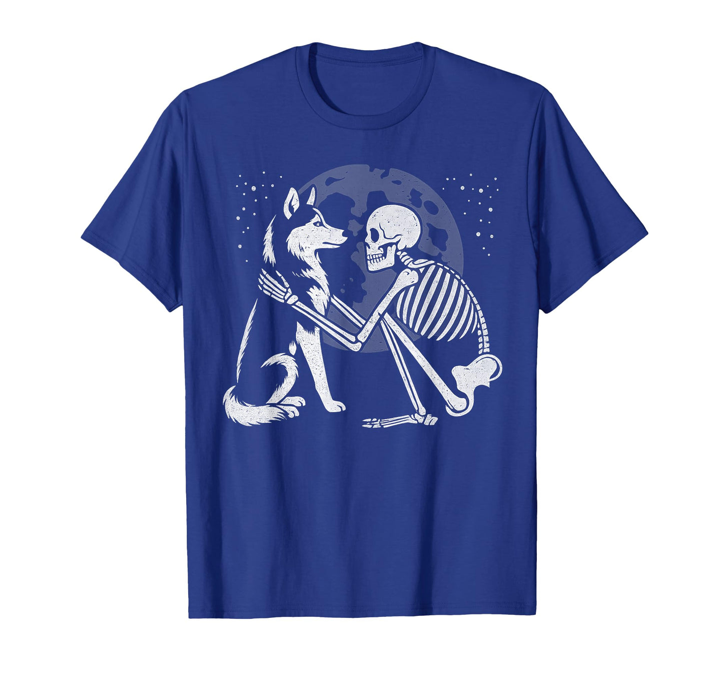 Husky Skeleton Moon Halloween Dog Lover T-Shirt