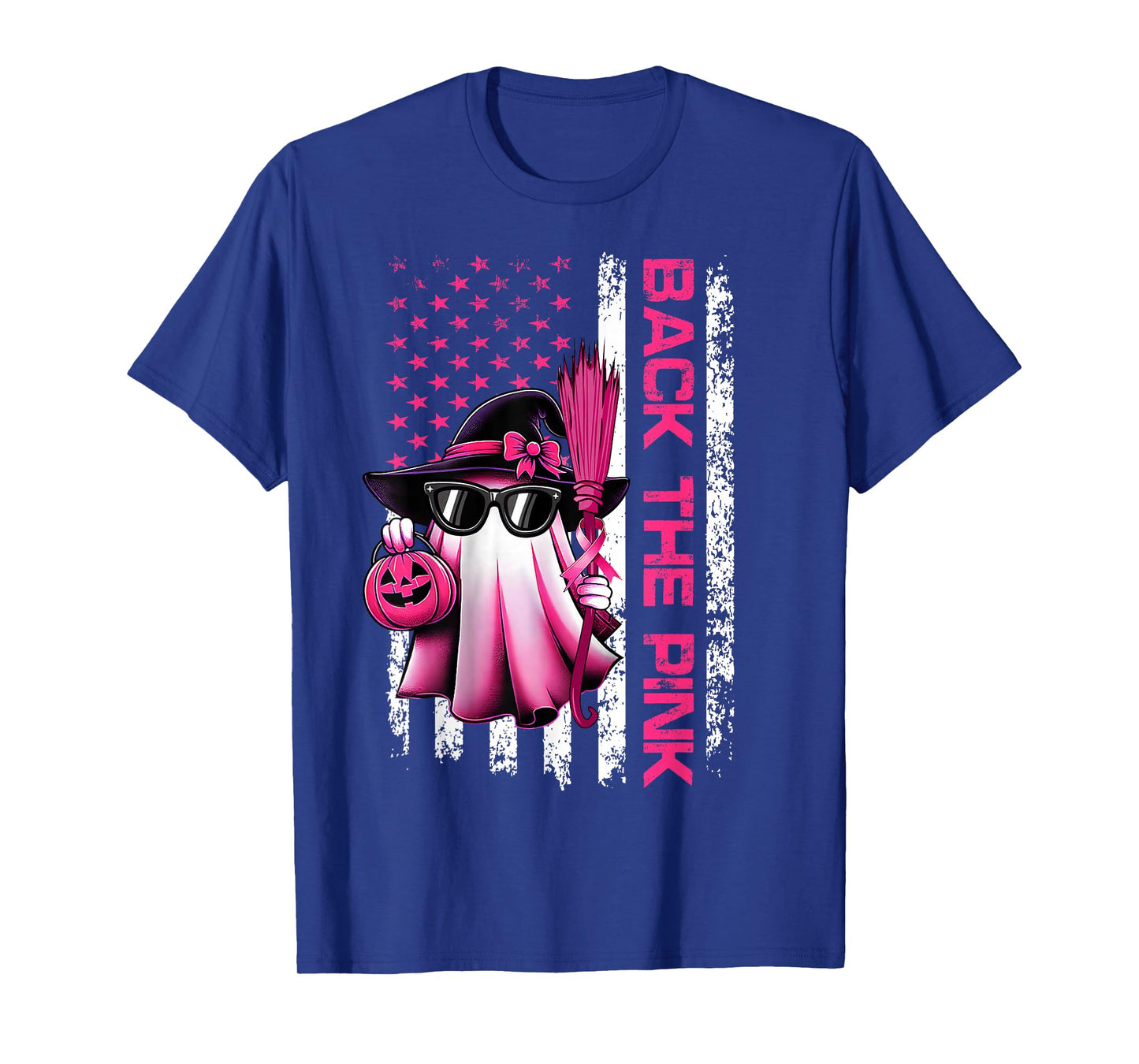 Back The Pink Breast Cancer Awareness Flag Ghost Halloween T-Shirt