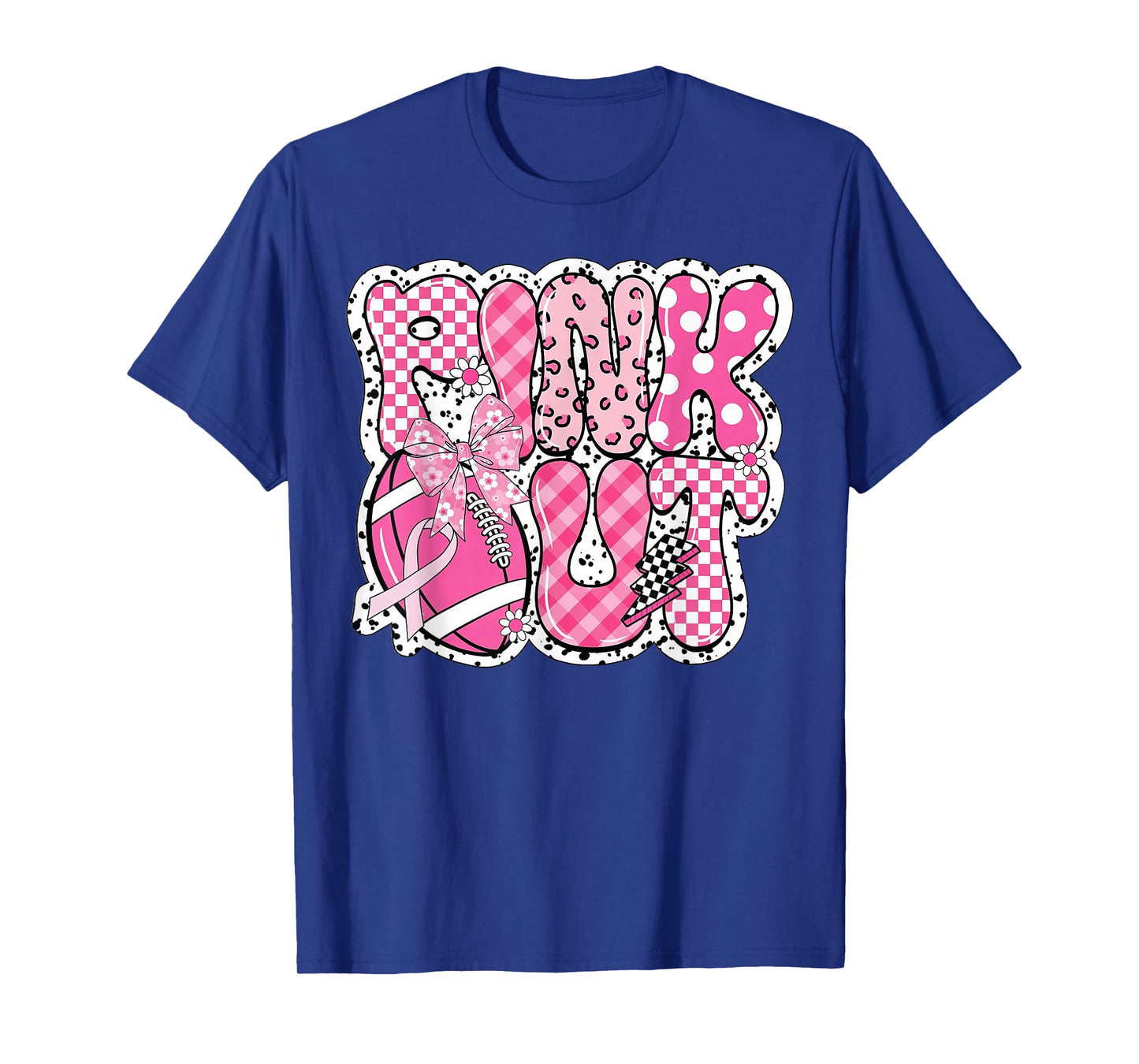 Pink Out Breast Cancer Football Coquette Bow Mom Girls Women T-Shirt