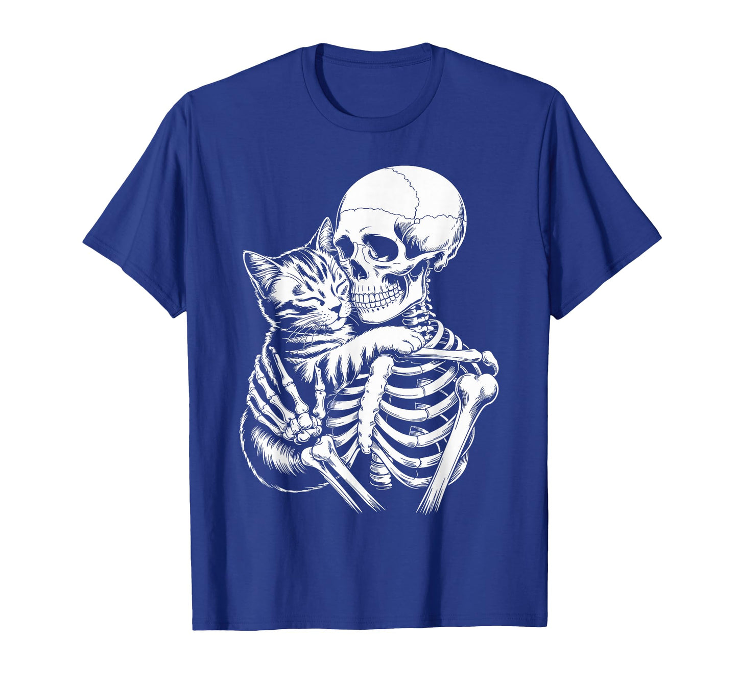Skeleton Hugging Cat Lover Spooky Season Halloween T-Shirt