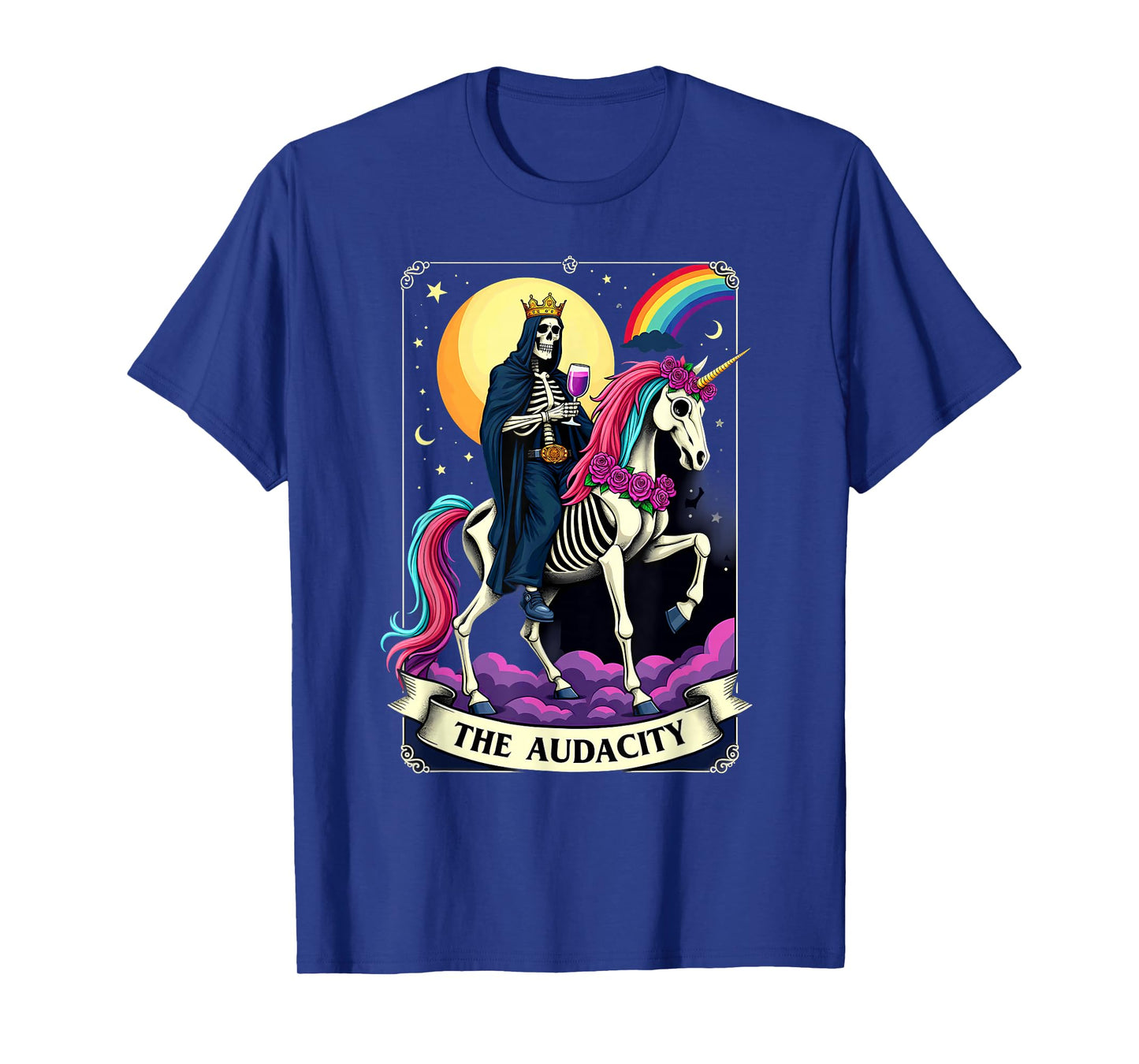 Tarot Card The Audacity King Skeleton Riding Unicorn T-Shirt