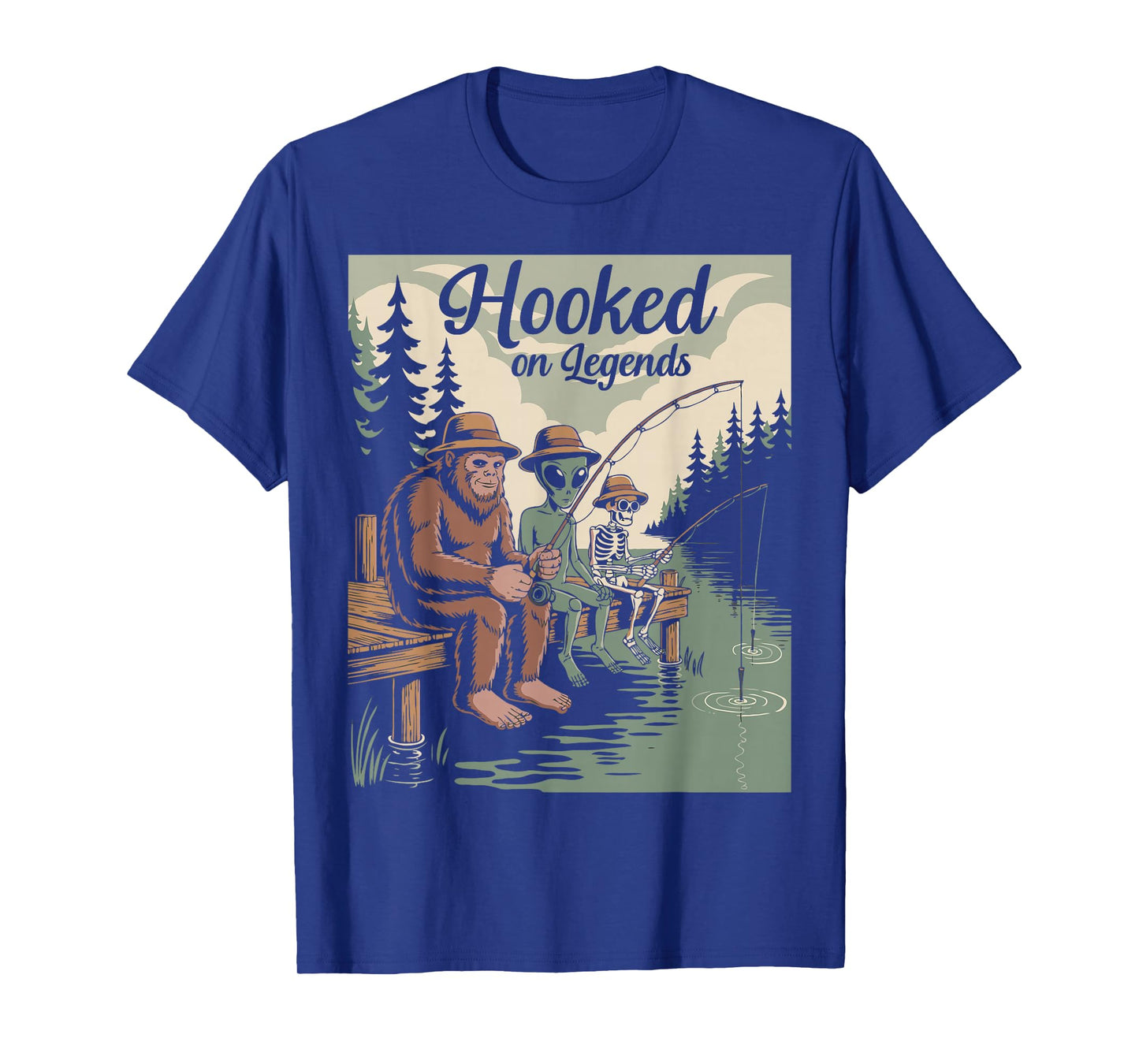 Spooky Fishing Hooked on Legends Bigfoot Halloween T-Shirt
