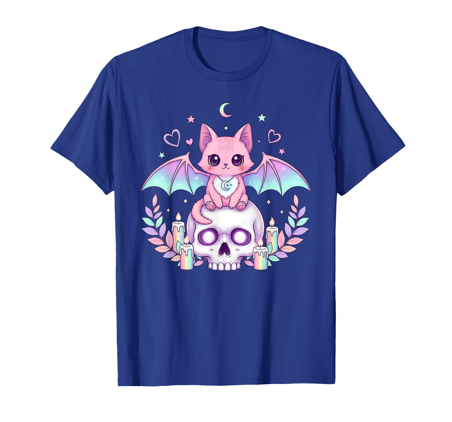 Cute Cat Pastel Goth Bat Skull Kawaii Creepy Kitty Skeleton T-Shirt