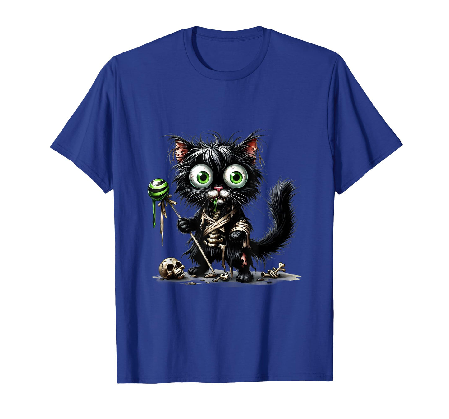 Cute cat Kitten Halloween Black Skeleton Cartoon T-Shirt