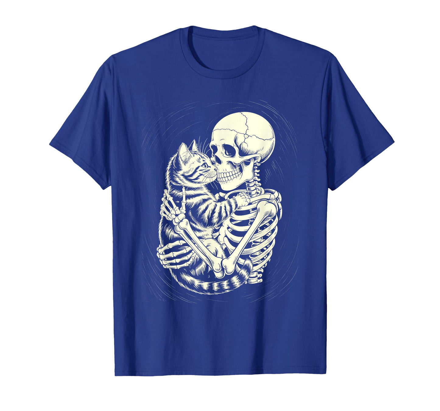 Skeleton Hugging Cat Halloween Cat Lover Cat Mom Dad T-Shirt