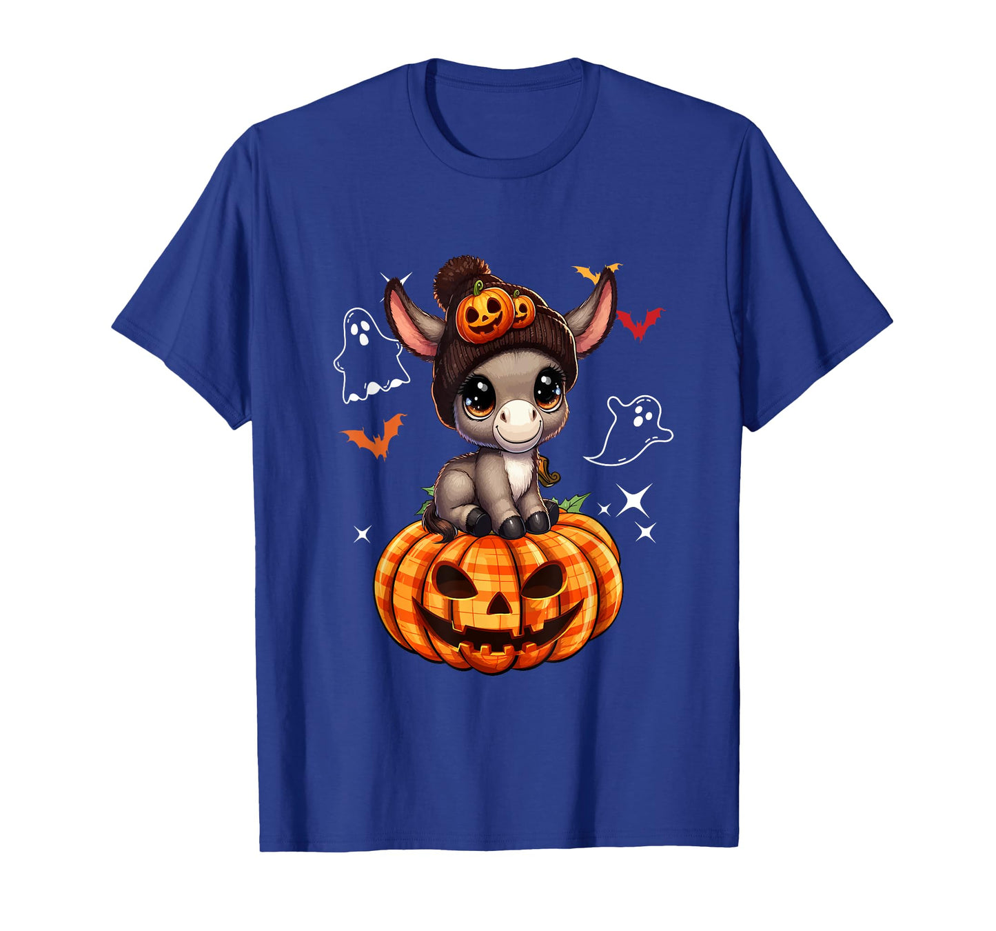 Mule Wearing Knitted Hat Halloween Carved Pumpkins Farmer T-Shirt