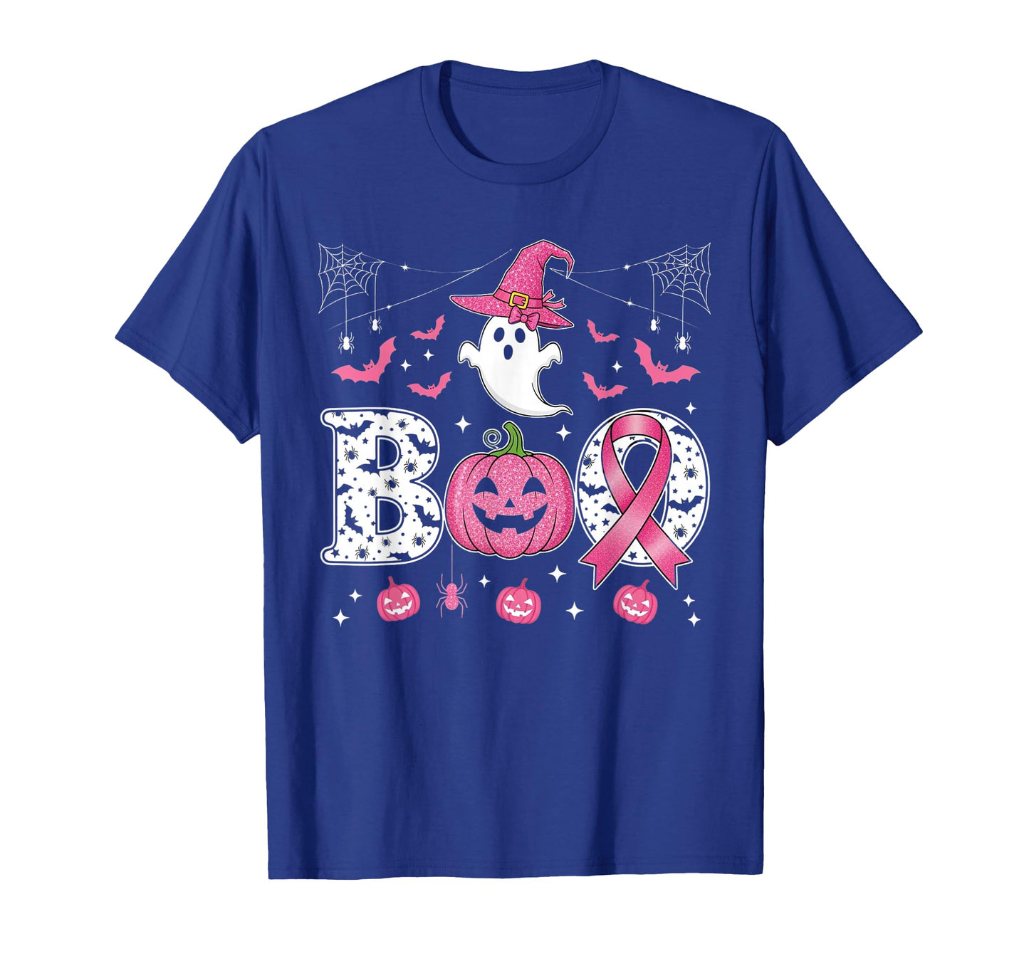 Ghost Witch Hat Pink Ribbon Breast Cancer Halloween T-Shirt