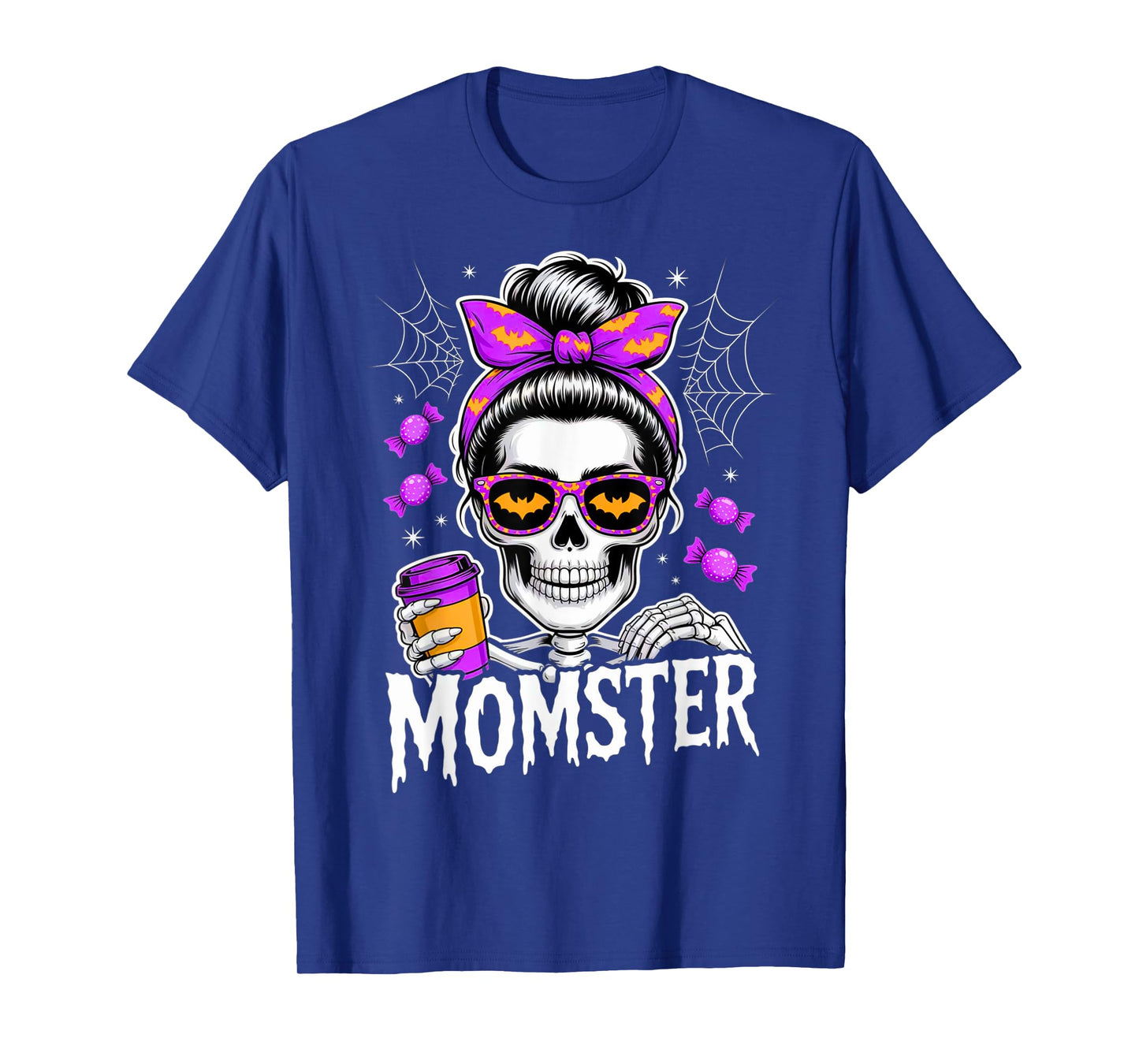 Momster Halloween Costume Skeleton Messy Bun Mother Coffee T-Shirt