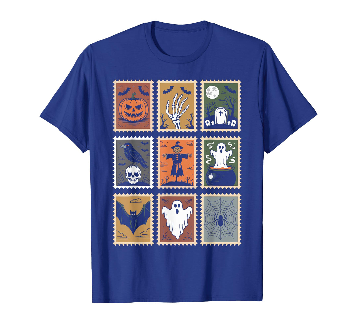 Halloween Stamps Spooky Pumpkin Ghost Cat Witch Skeleton T-Shirt