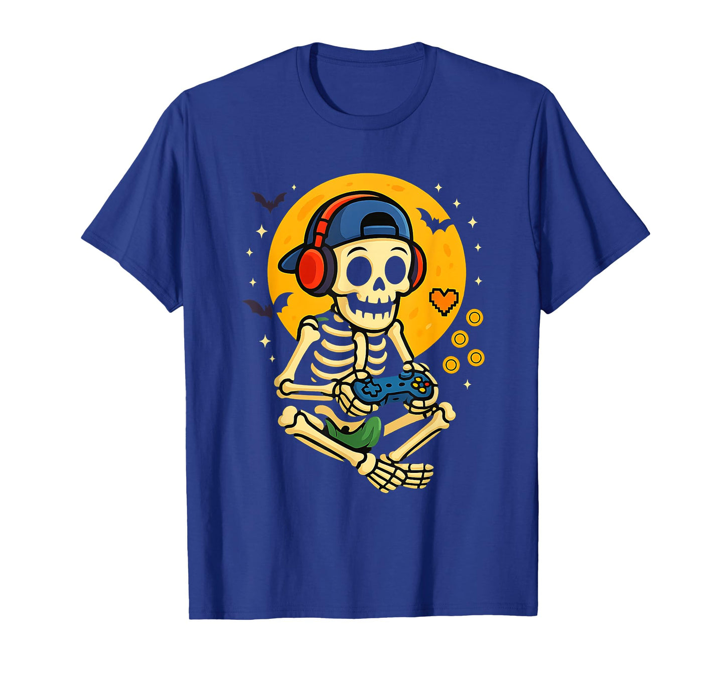 Cute Skeleton Gamer Halloween Spooky Video Game Graphic Tee T-Shirt