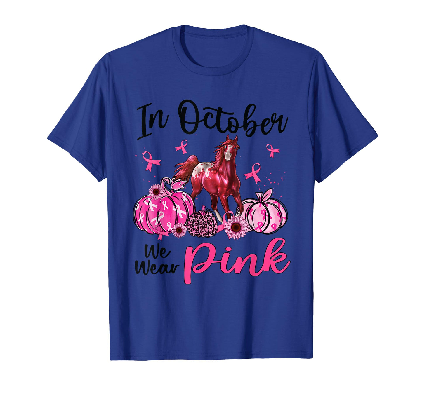 In October We Wear Pink Horse Pumpkin Leopard Breast Cancer T-Shirt
