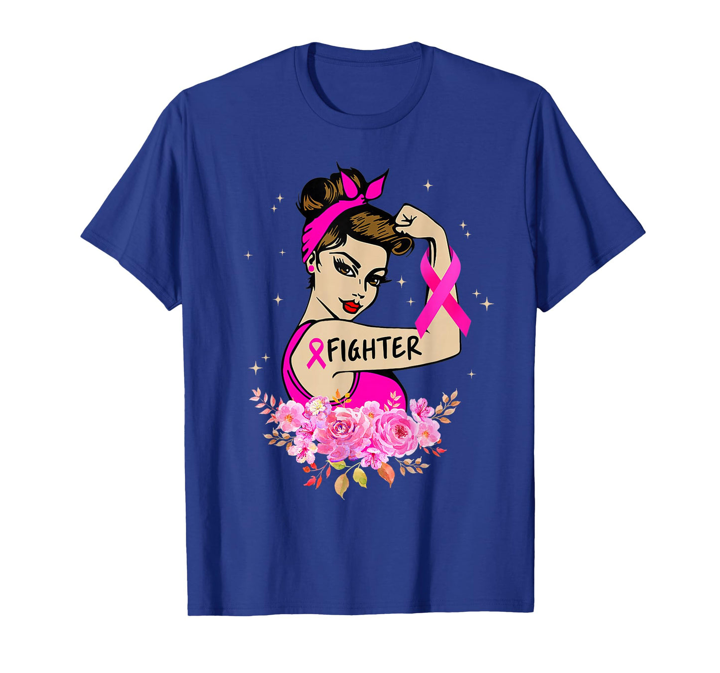Breast Cancer Fighter Rosie Riveter Pink Ribbon Women Girls T-Shirt