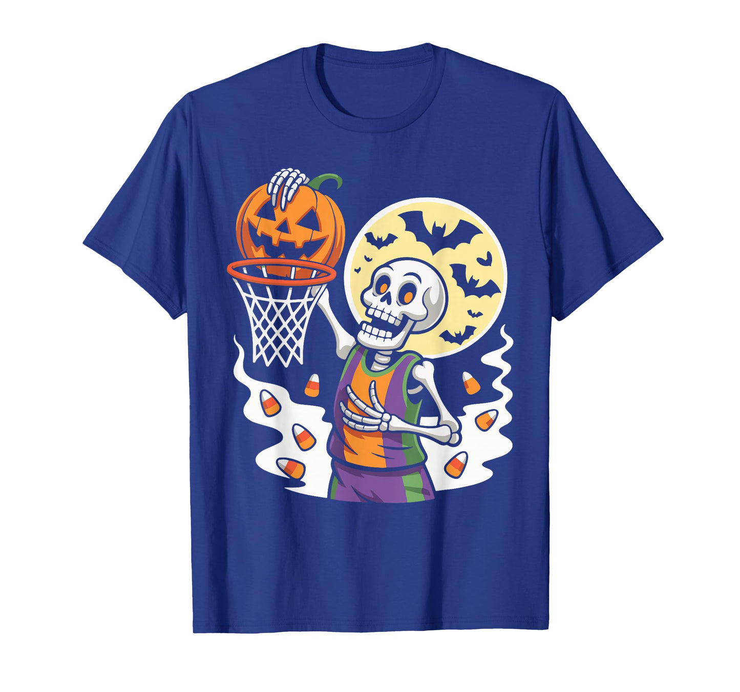 Skeleton Dunking Pumpkin Basketball Halloween Costume Sport T-Shirt