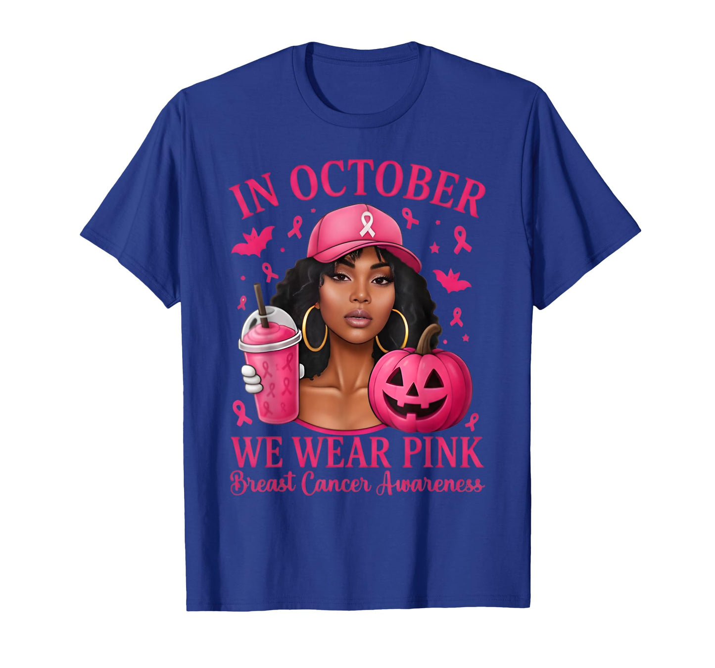 in October We Wear Pink Black Women Breast Cancer Awareness T-Shirt