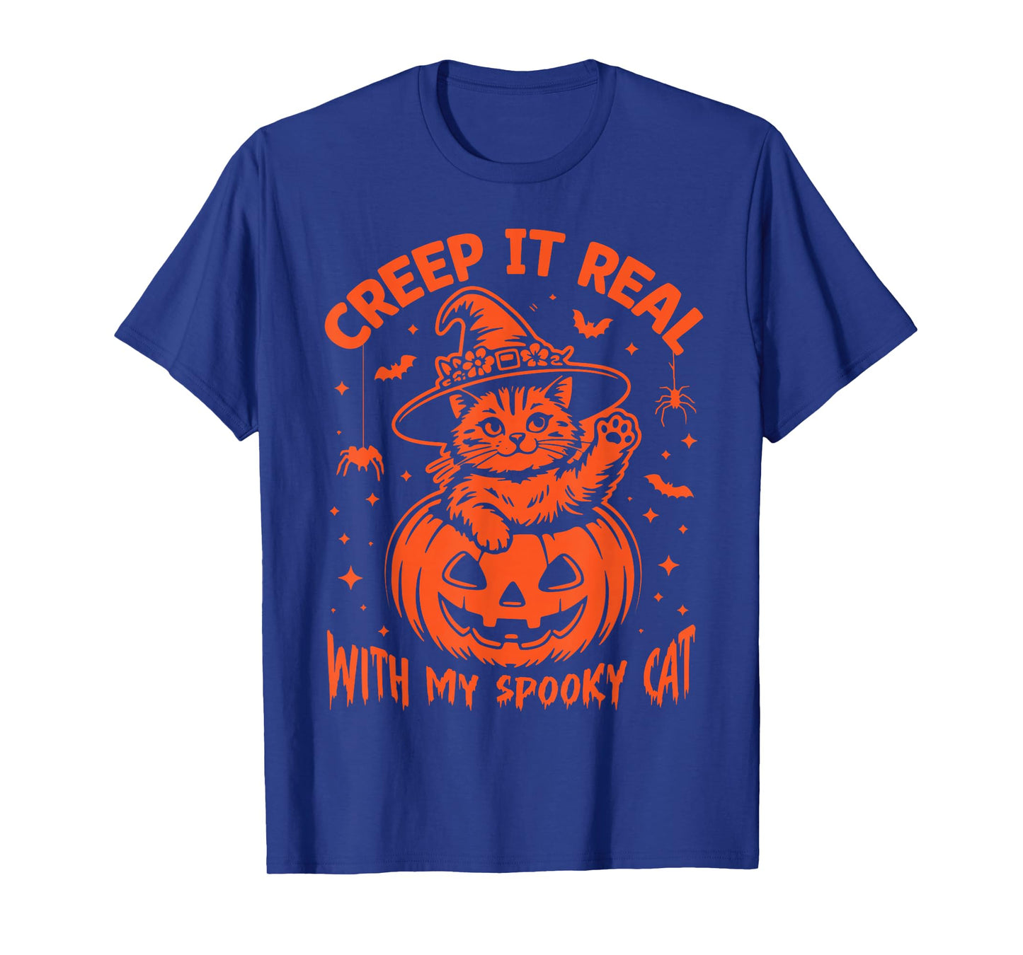 Creep It Real with My Spooky Cat Witch Hat Halloween Pumpkin T-Shirt