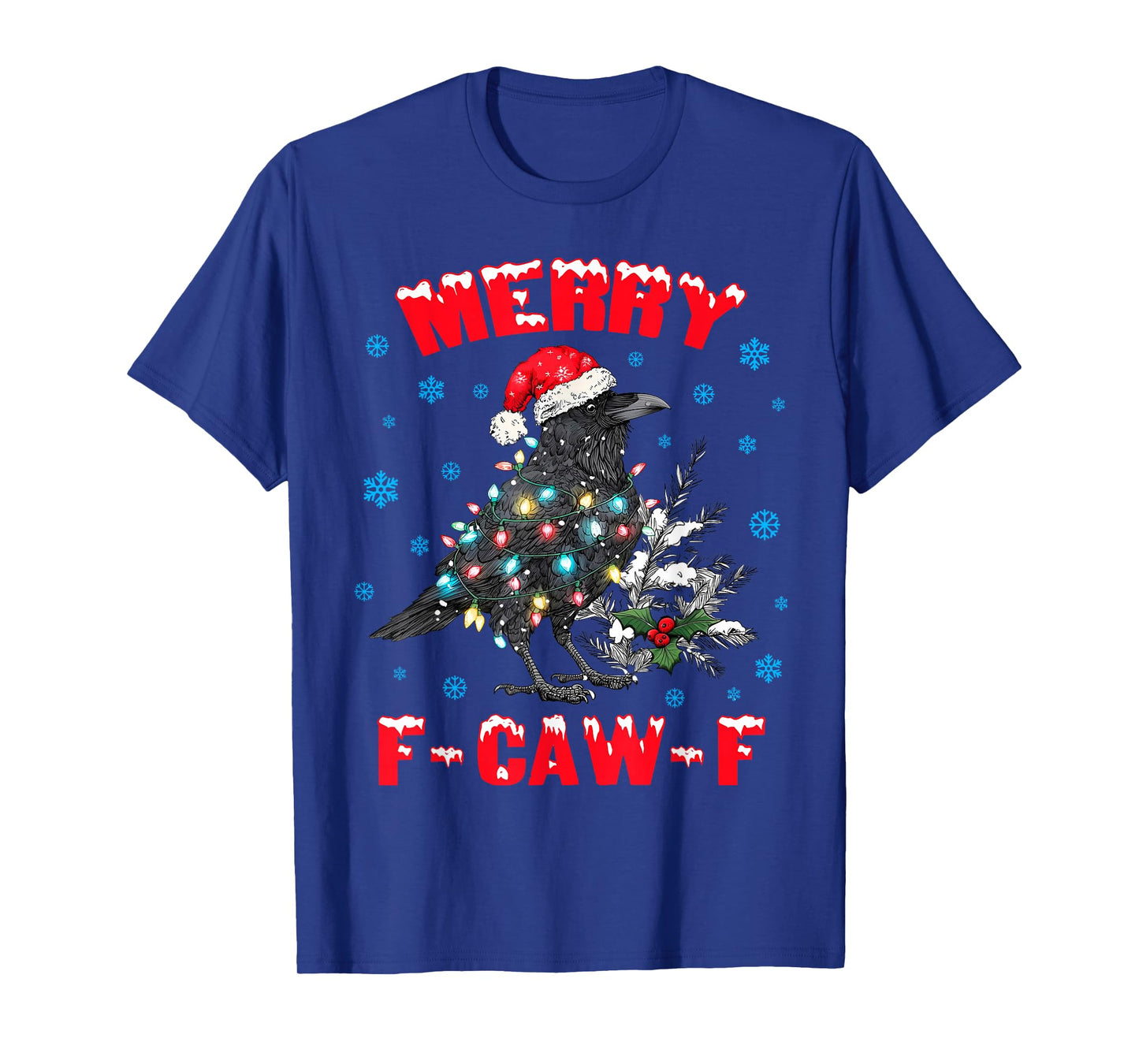 Merry F-Caw-F Crow Santa Christmas Snowflake Pajamas Holiday T-Shirt