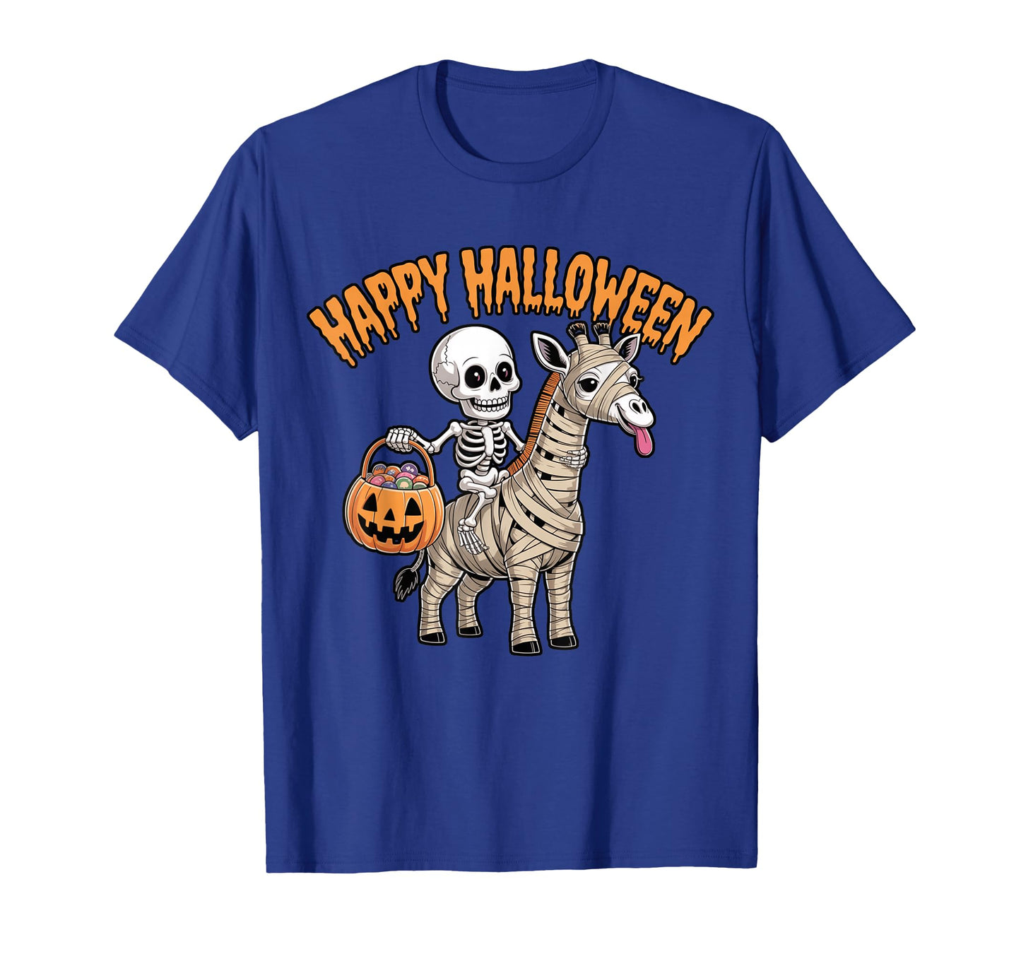 Funny Skeleton Riding Mummy Giraffe Lovers Halloween Costume T-Shirt