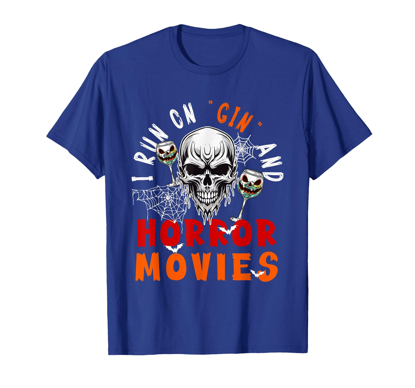 Running On Gin and Horror Movies Halloween Skull Drinker T-Shirt