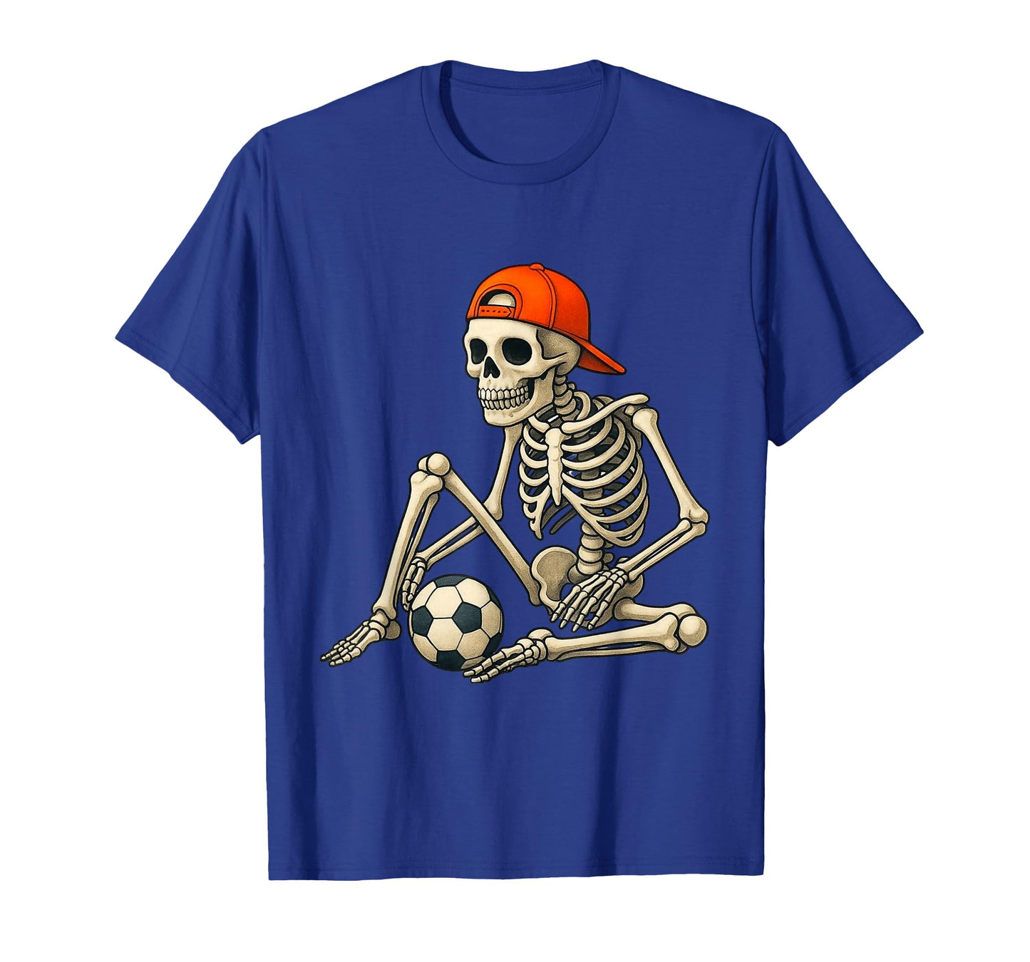 Skeleton Playing Soccer with Cap Funny Design Soccer Fans T-Shirt