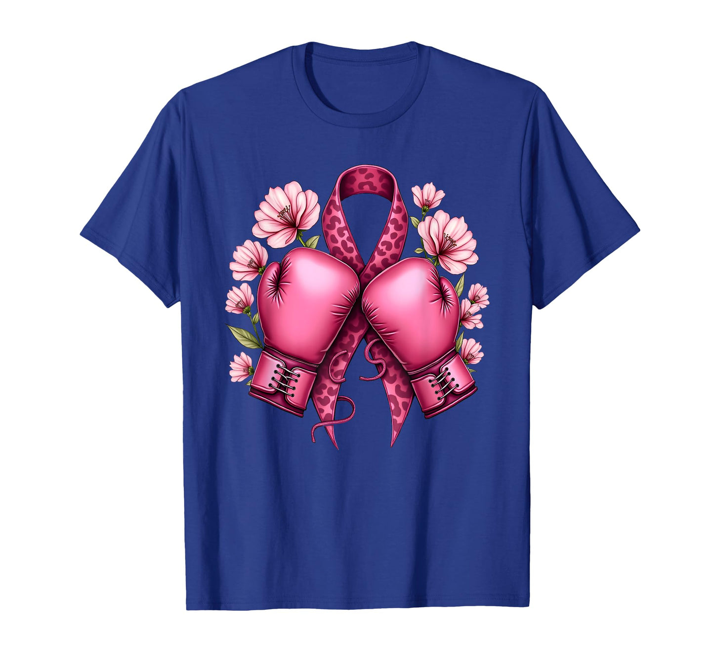 Leo Print Pink Ribbon Boxing Gloves Breast Cancer Awareness T-Shirt