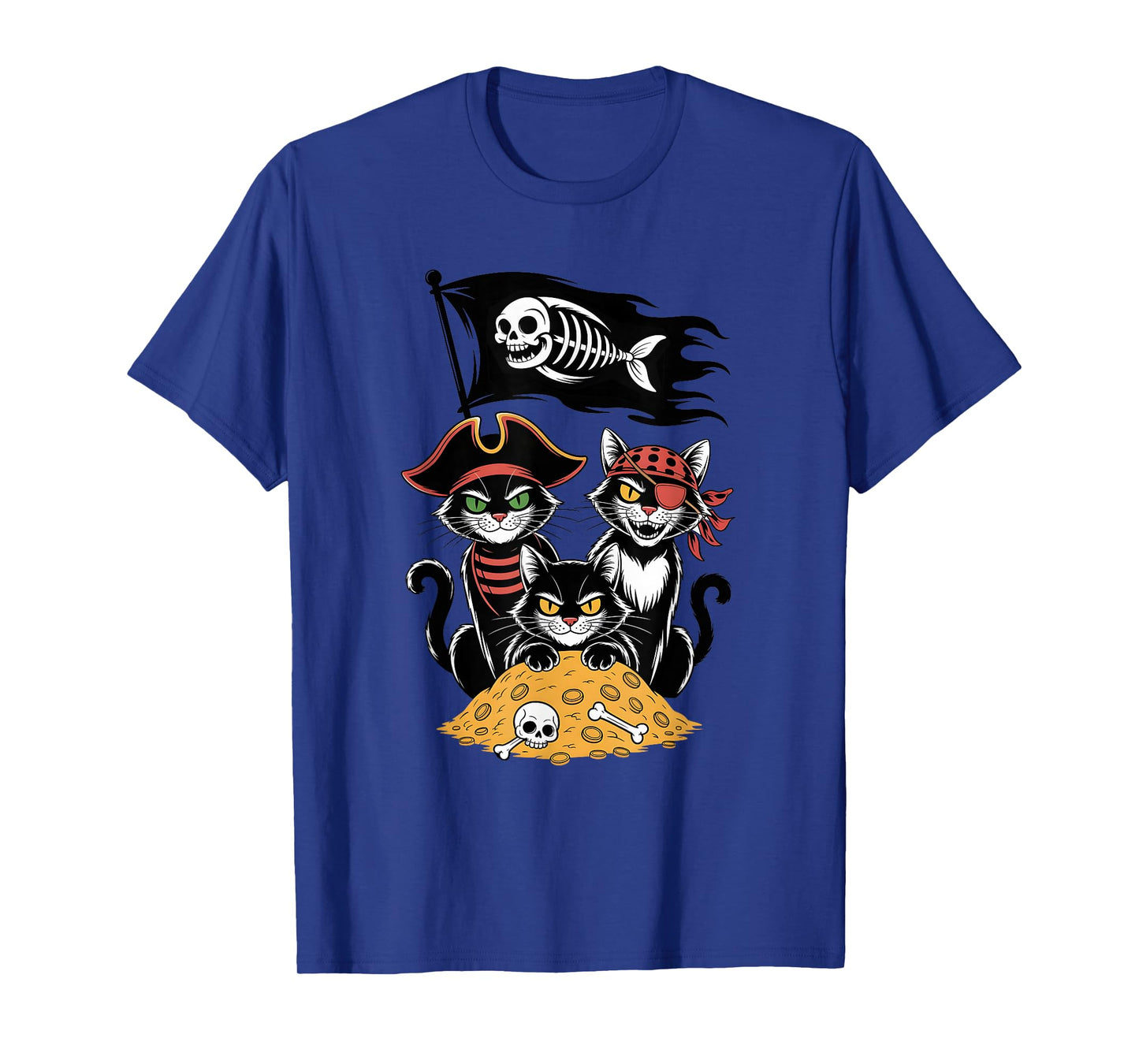 Pirate Cats Funny Treasure Skeleton Halloween Costume Party T-Shirt