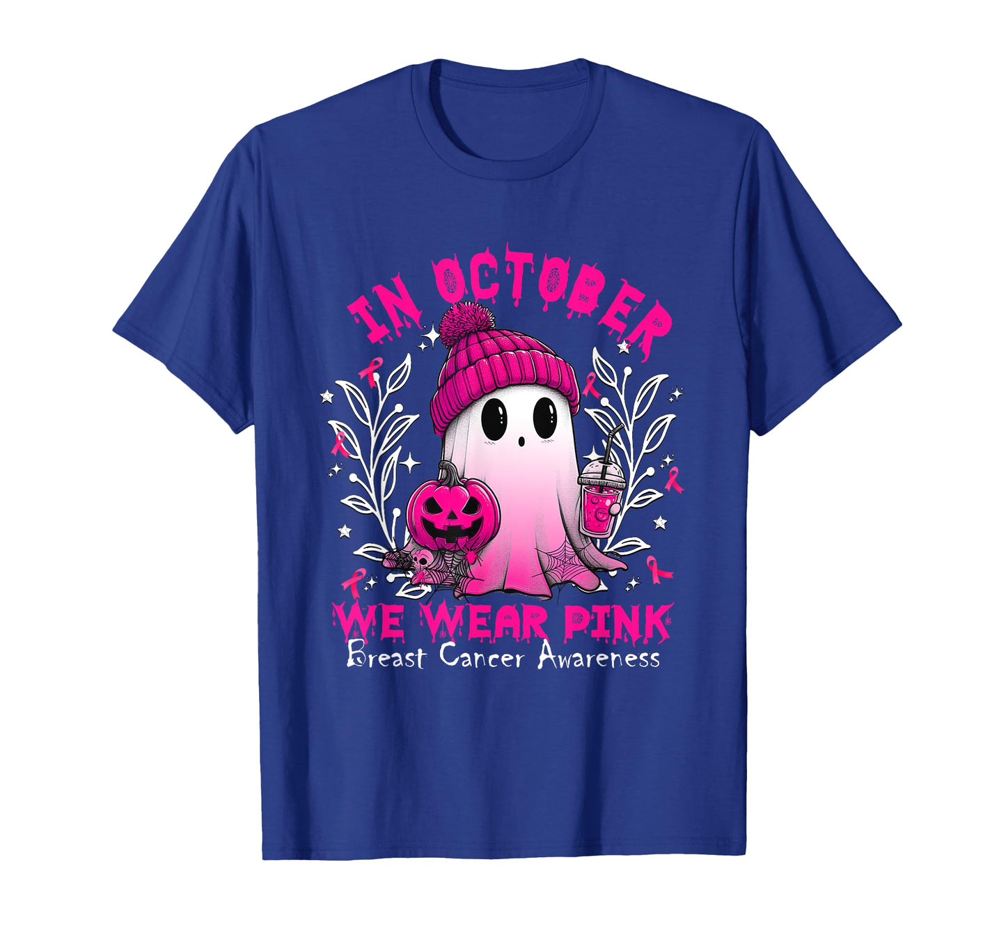 In October We Wear Pink Ghost Witch Breast Cancer Awareness T-Shirt