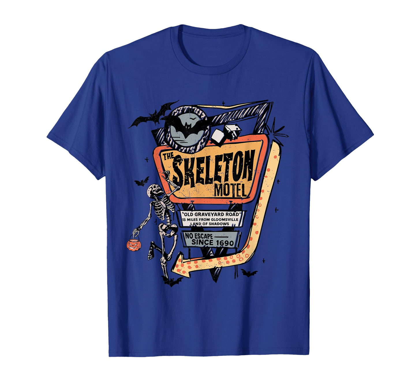 Skeleton Motel Vintage Horror Halloween Graphic T-Shirt