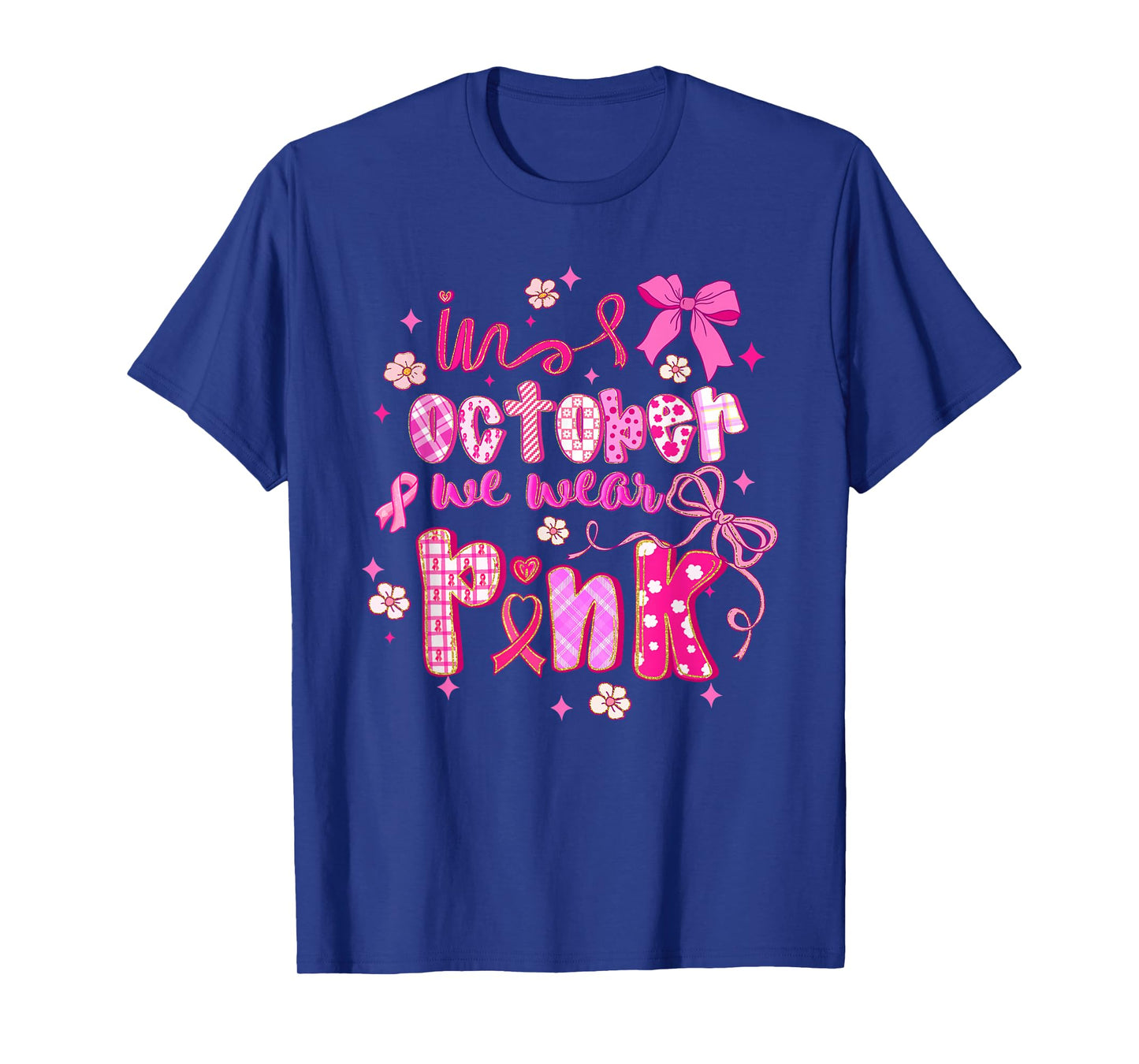 in October We Wear Pink Coquette Breast Cancer Awareness T-Shirt
