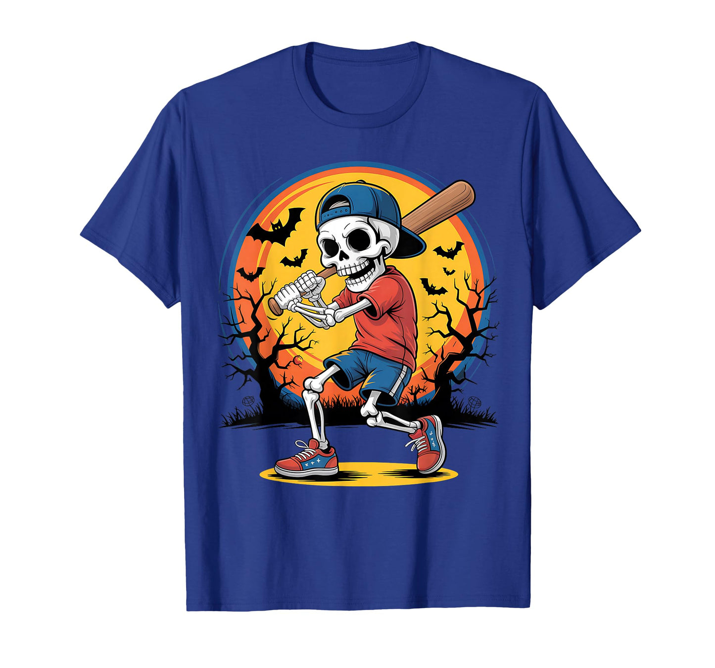 Skeleton Baseball Kid Halloween Pumpkin Sport Costume T-Shirt