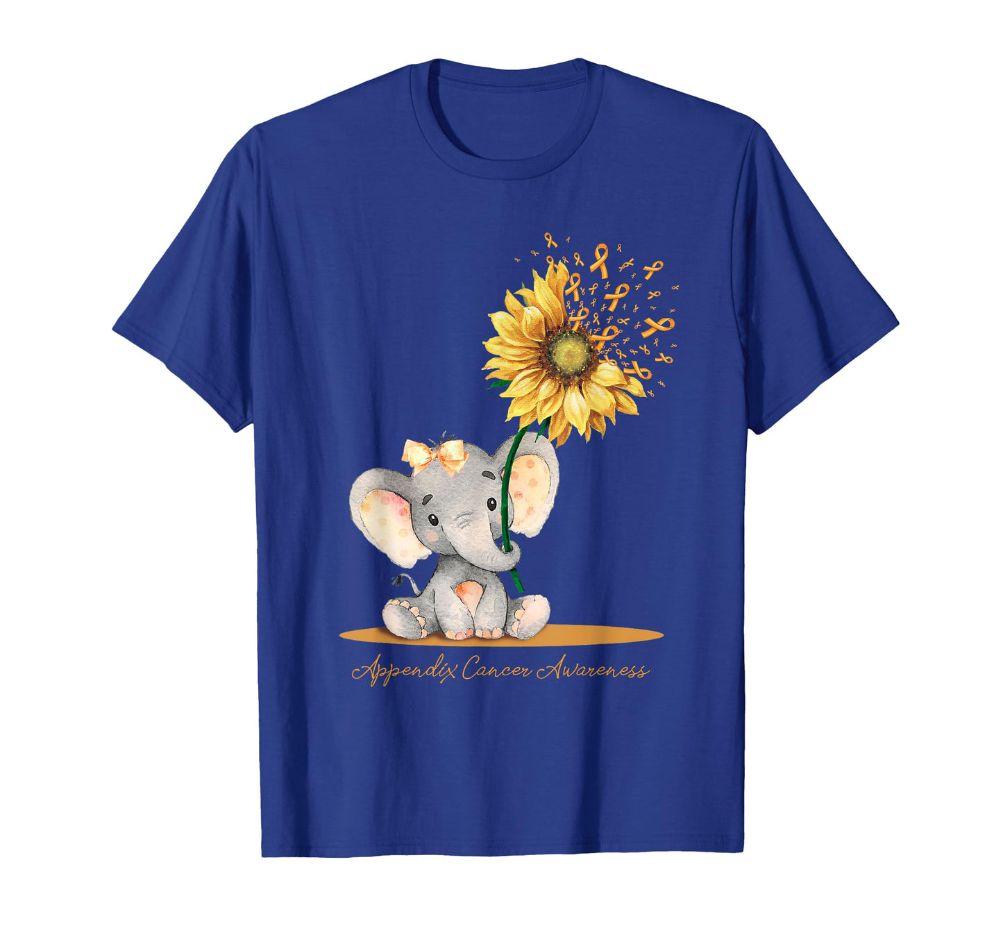 APPENDIX CANCER AWARENESS Cute Elephant Sunflower Orange T-Shirt