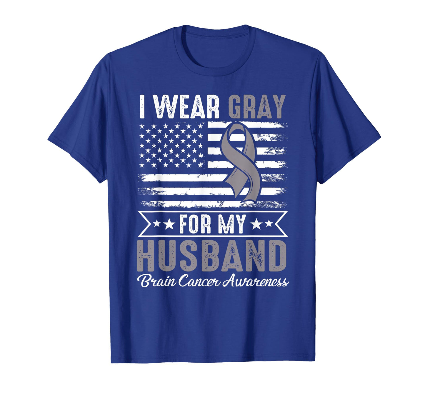 I Wear Gray for My Husband Brain Cancer USA Flag T-Shirt