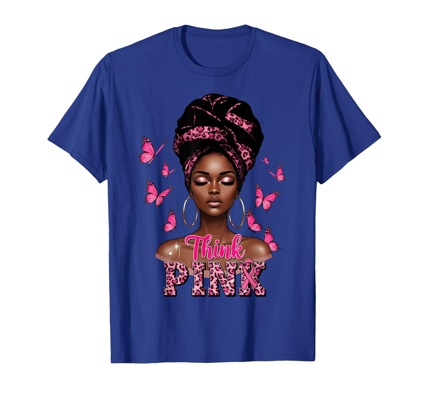 Think Pink Afro Girl Breast Cancer Pink Ribbon Black Woman T-Shirt