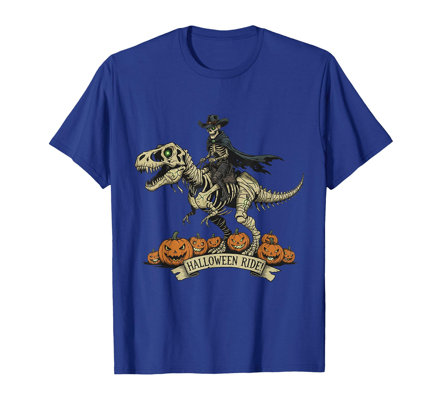 Halloween Skeleton Riding A Dinosaur Trex T-Shirt
