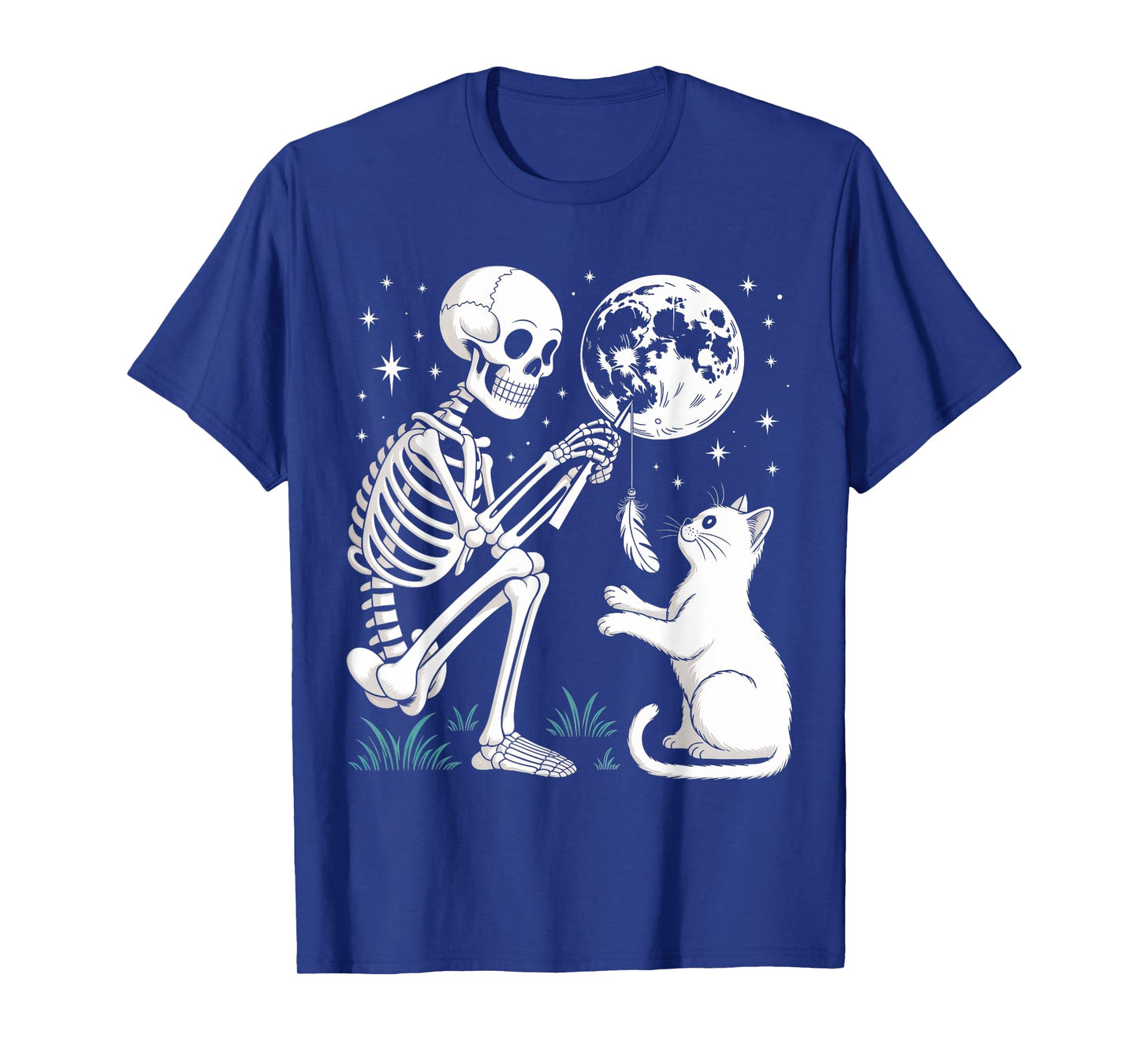 Skeleton Cat Moon Night Halloween Funny Cute Men Women Girls T-Shirt